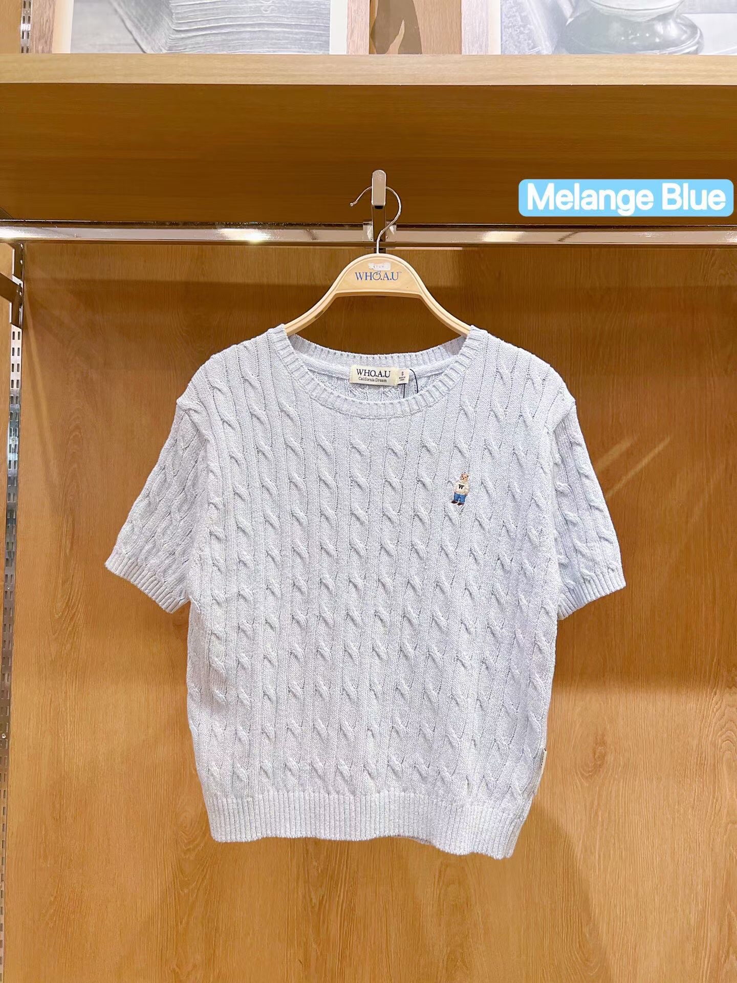 *🇰🇷韓國直送最新款Who.A.U 刺繡小熊圓領針織衫 Steve Melange Short Sleeve Sweater 折扣優惠🈹*