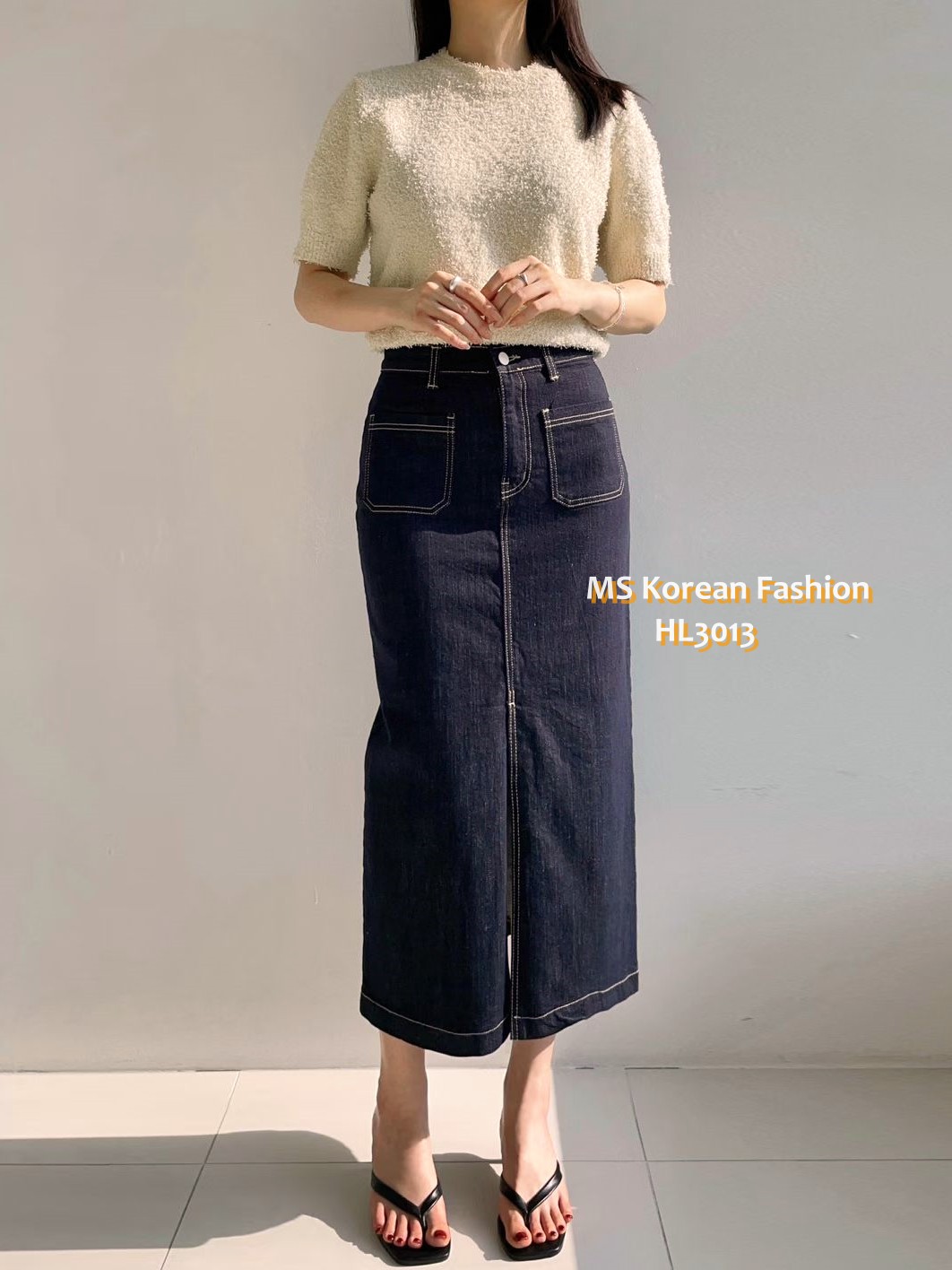 HL3013 韓國🌼Howluk前開叉中長半裙