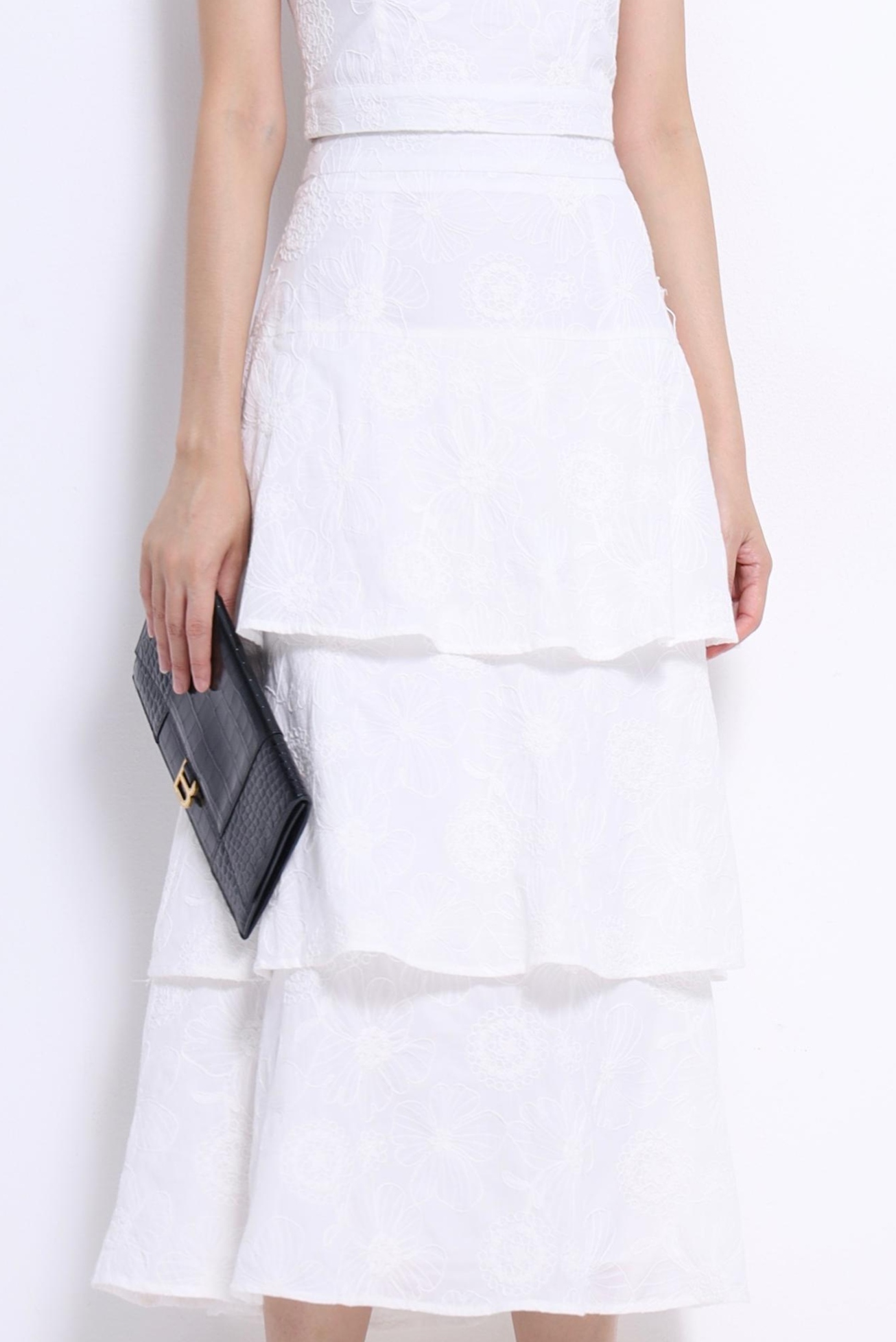 CS1428 Celestine Floral Tiered Midi Skirt