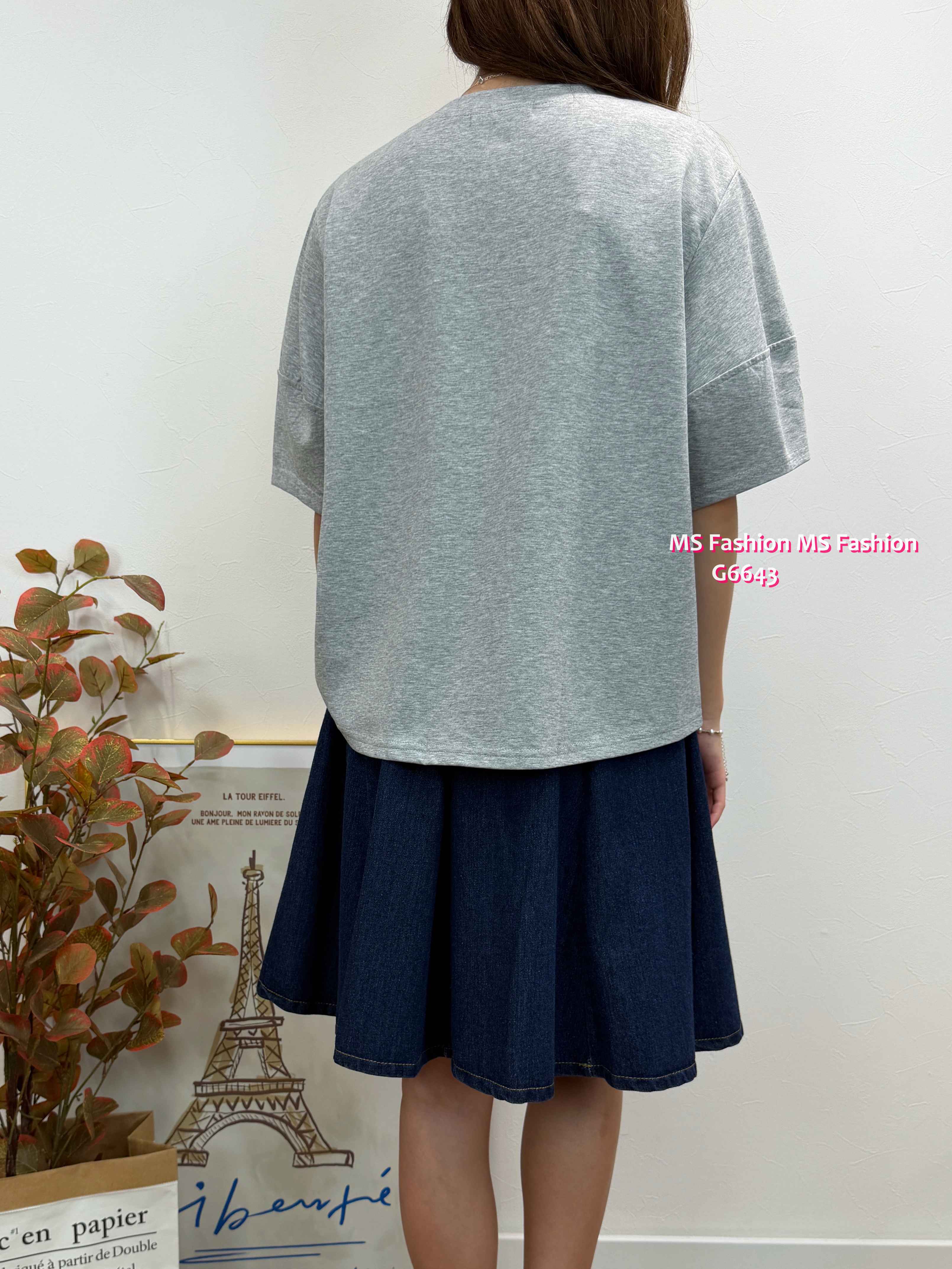 G6643 靚print泡泡袖top