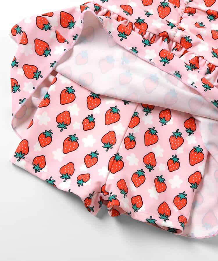 🇯🇵預訂 日本直送🇯🇵BREEZE兩色草莓花卉滿印荷葉邊吊帶連身泳衣