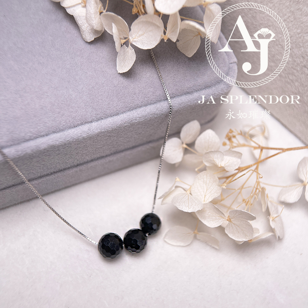 D-06A 天然翡翠A玉 墨翠鑽石切割平安幸運純銀項鏈