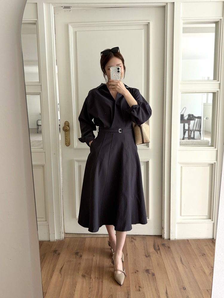 The Madeleine Belted Dress (Charcoal)