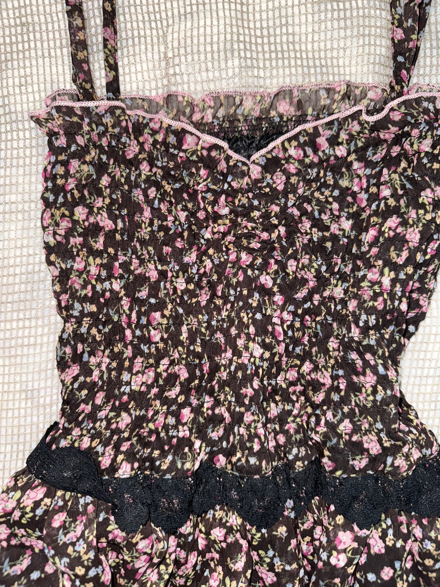 Y2K Gyaru Dark Floral Mesh Slip Dress