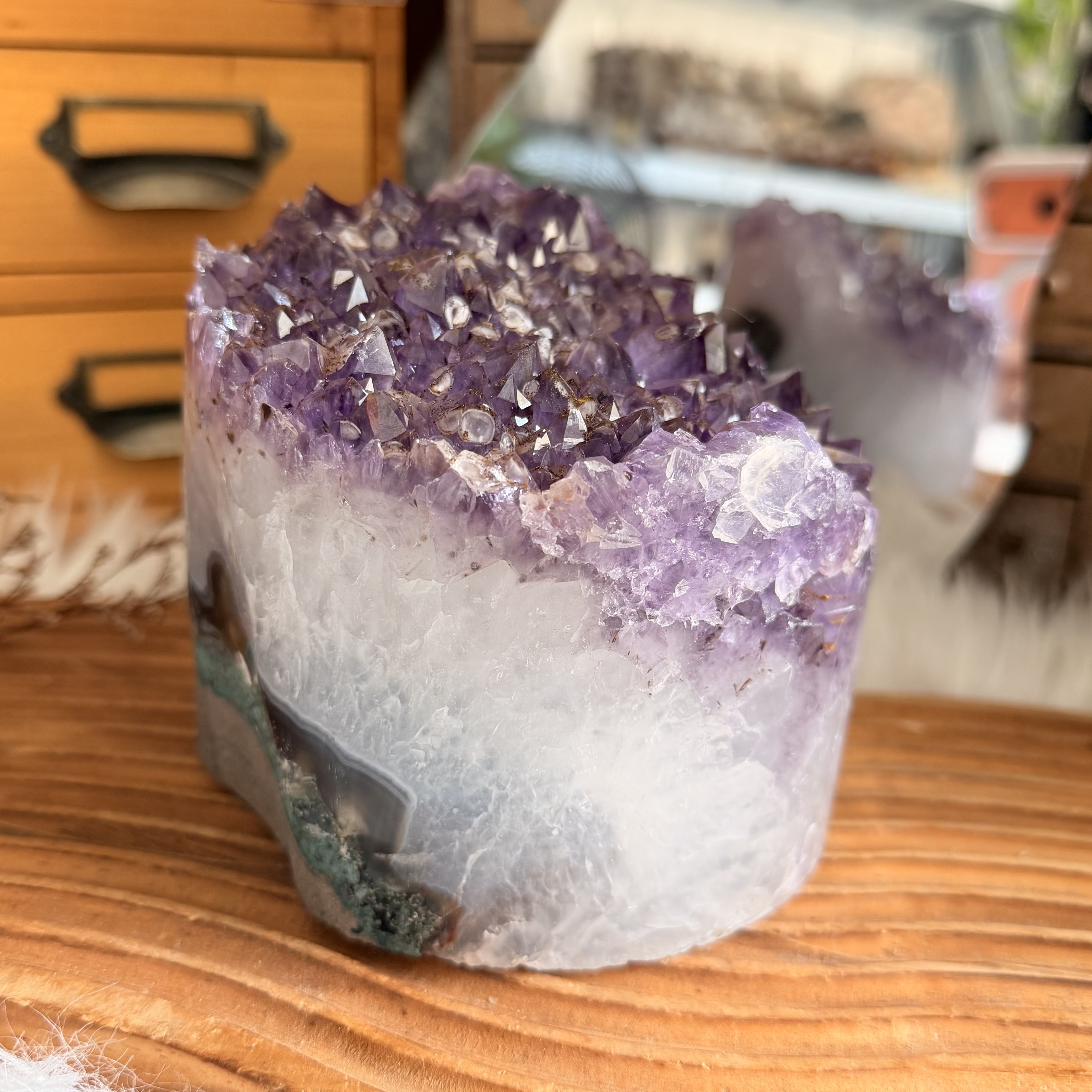 原皮紫晶共生稀有波波鈦晶擺件（包底座）