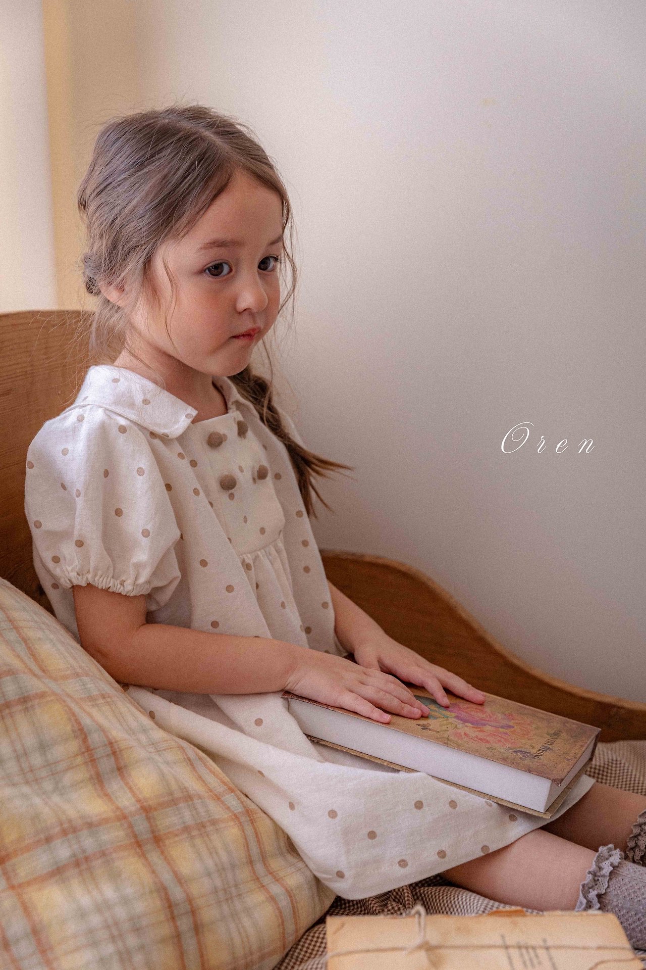 ☀️預訂 韓國直送☀️🇰🇷Oren 雙排鈕扣波點翻領亞麻混紡短袖包屁衣/連身裙/上下套裝