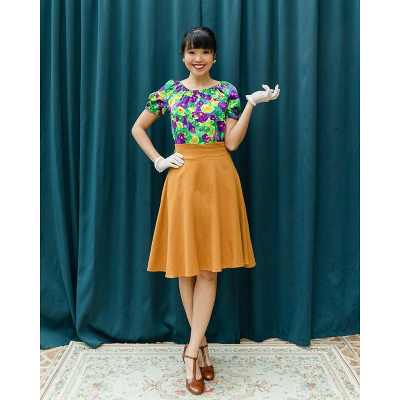 C.a. 1960s Violet & Green Floral Pattern Handmade Two Way Top from Canada(MT1514)