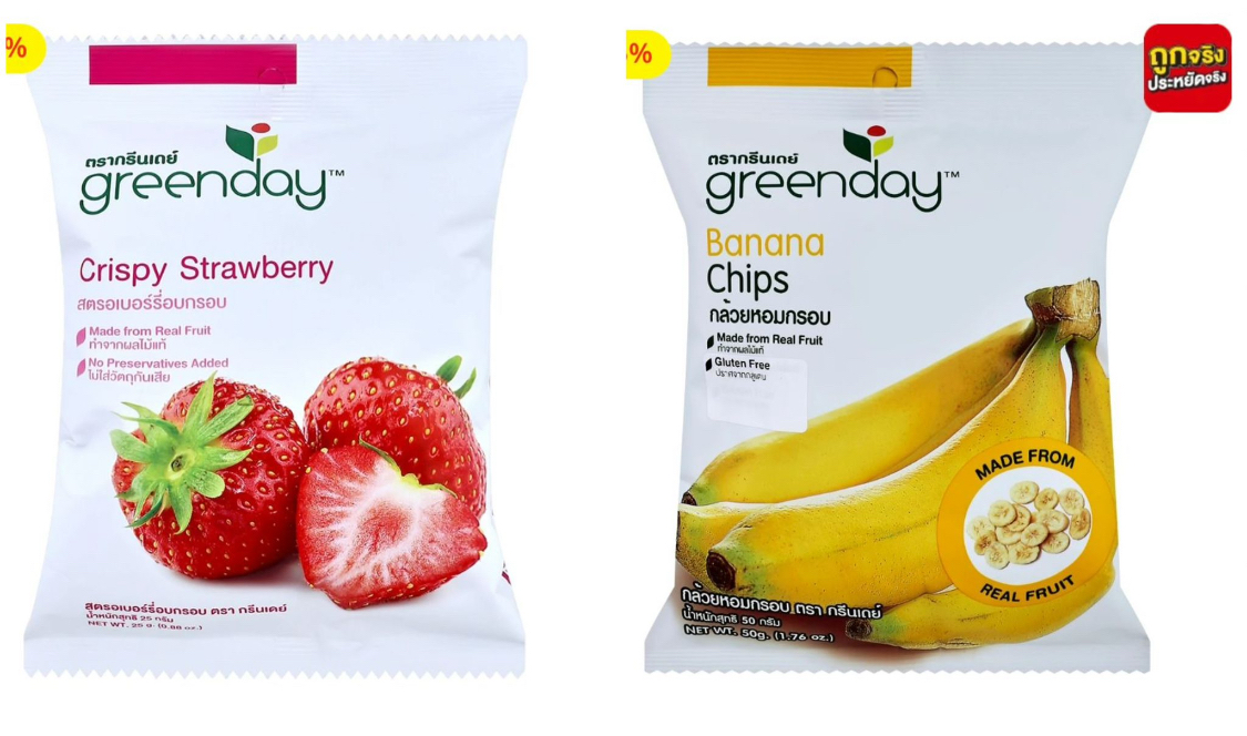 超好味推介👍🏻泰國直送🇹🇭Greenday 香蕉乾/士多啤梨乾 25g（一套3包）