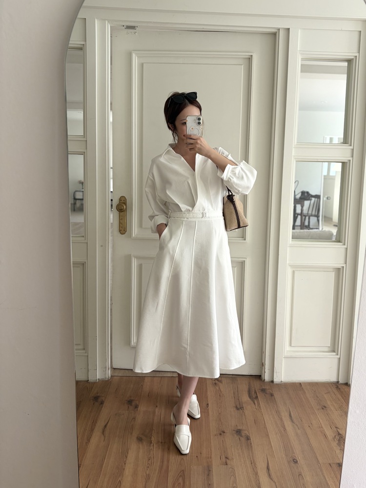 The Madeleine Belted Dress (White)