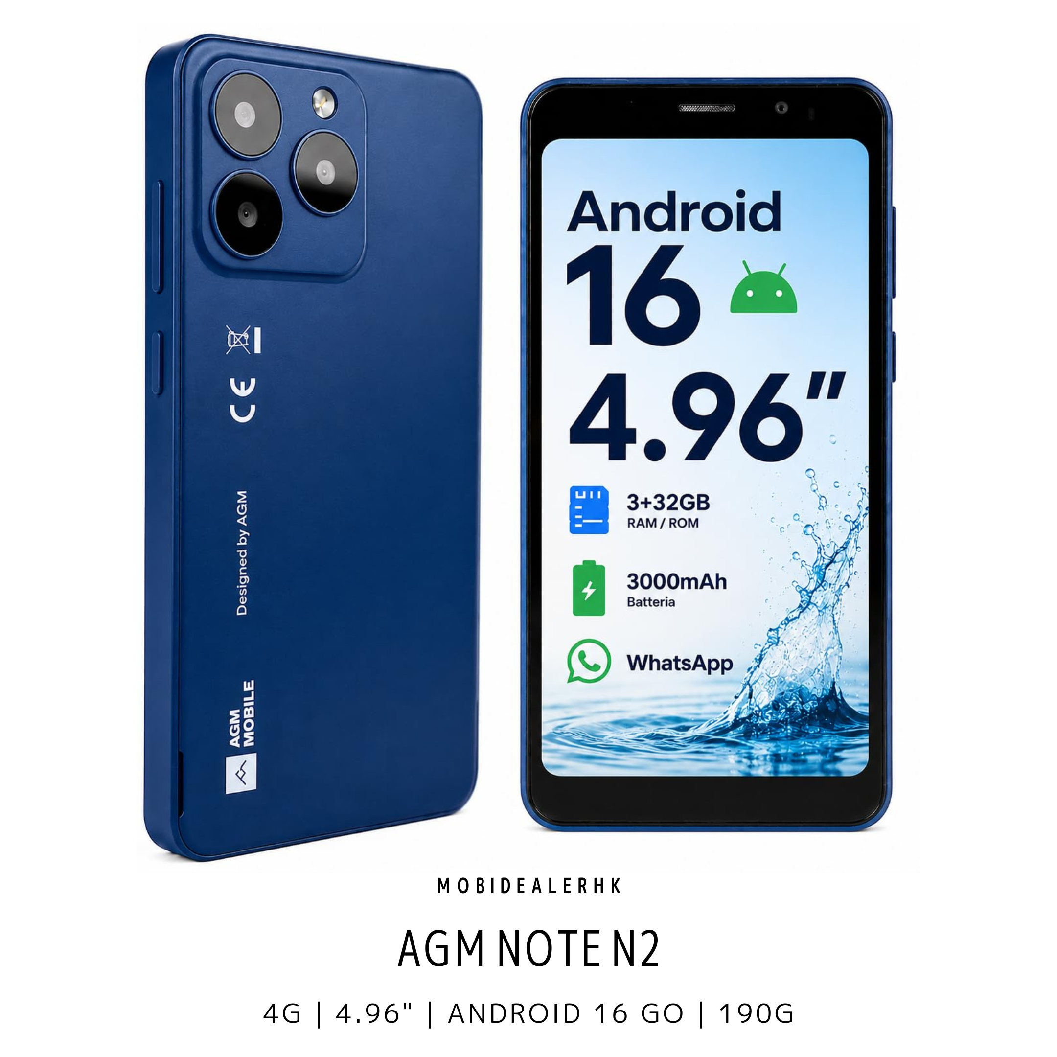 AGM Note N2 | 4G | 智能手機 | 4.96 吋小型手機 | 可拆式 3000mAh 電池 | IP54 | 190g