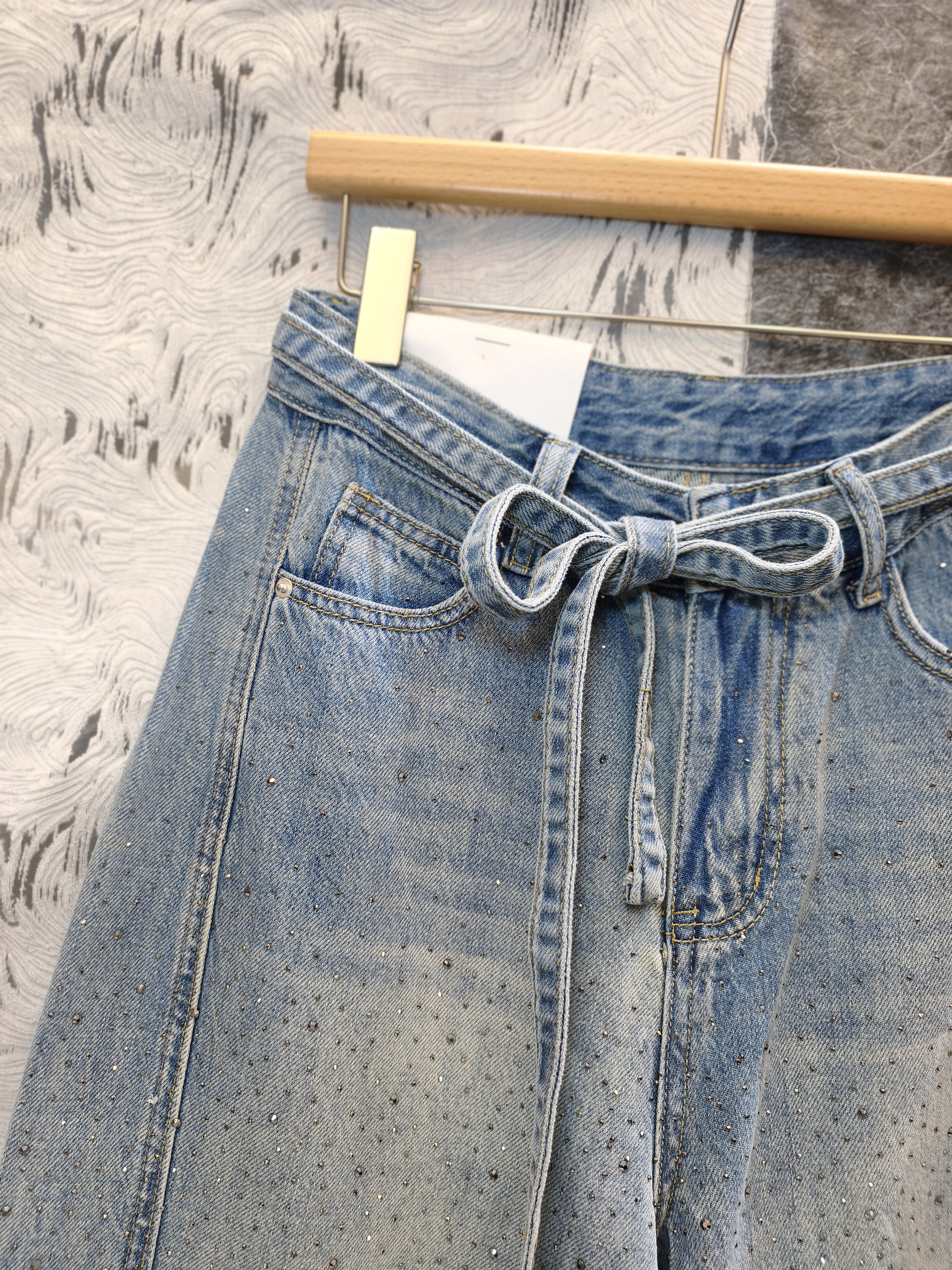 腰帶閃石牛仔褲