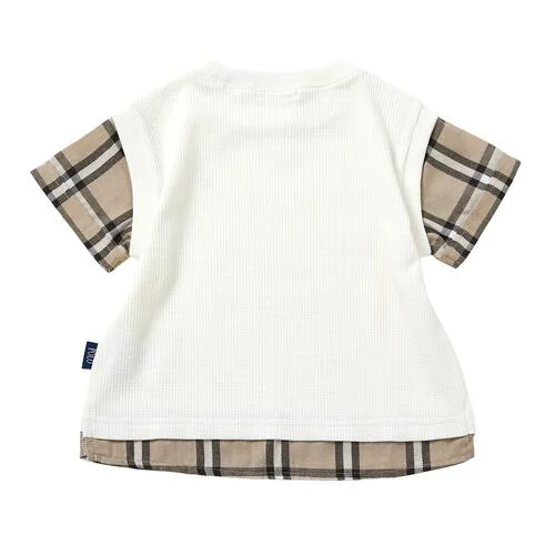 🇯🇵預訂 日本直送🇯🇵Polo Baby標誌刺繡假兩件層疊華夫格格紋短袖上衣