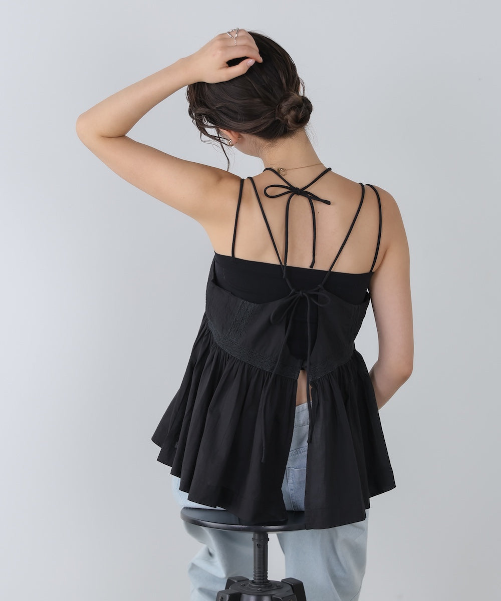 <JP> 細肩刺繡蕾絲傘擺Top* 3色入 <預購>