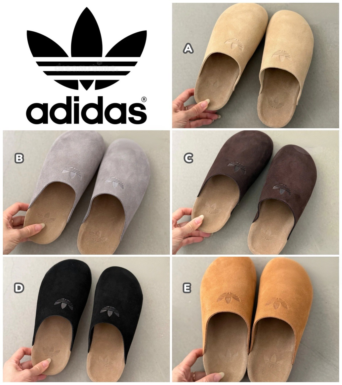 Adidas 磨砂牛皮密頭懶人鞋
