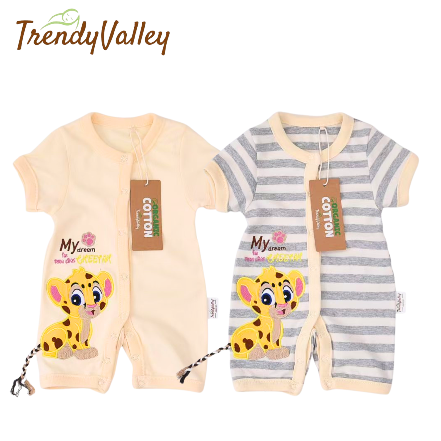 Trendyvalley Organic Cotton Short Sleeve Short Pant Baby Romper (Cheetah)