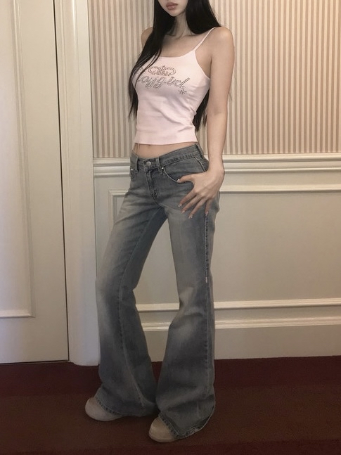 Pink-Stitched Low-Rise Bootcut Pants