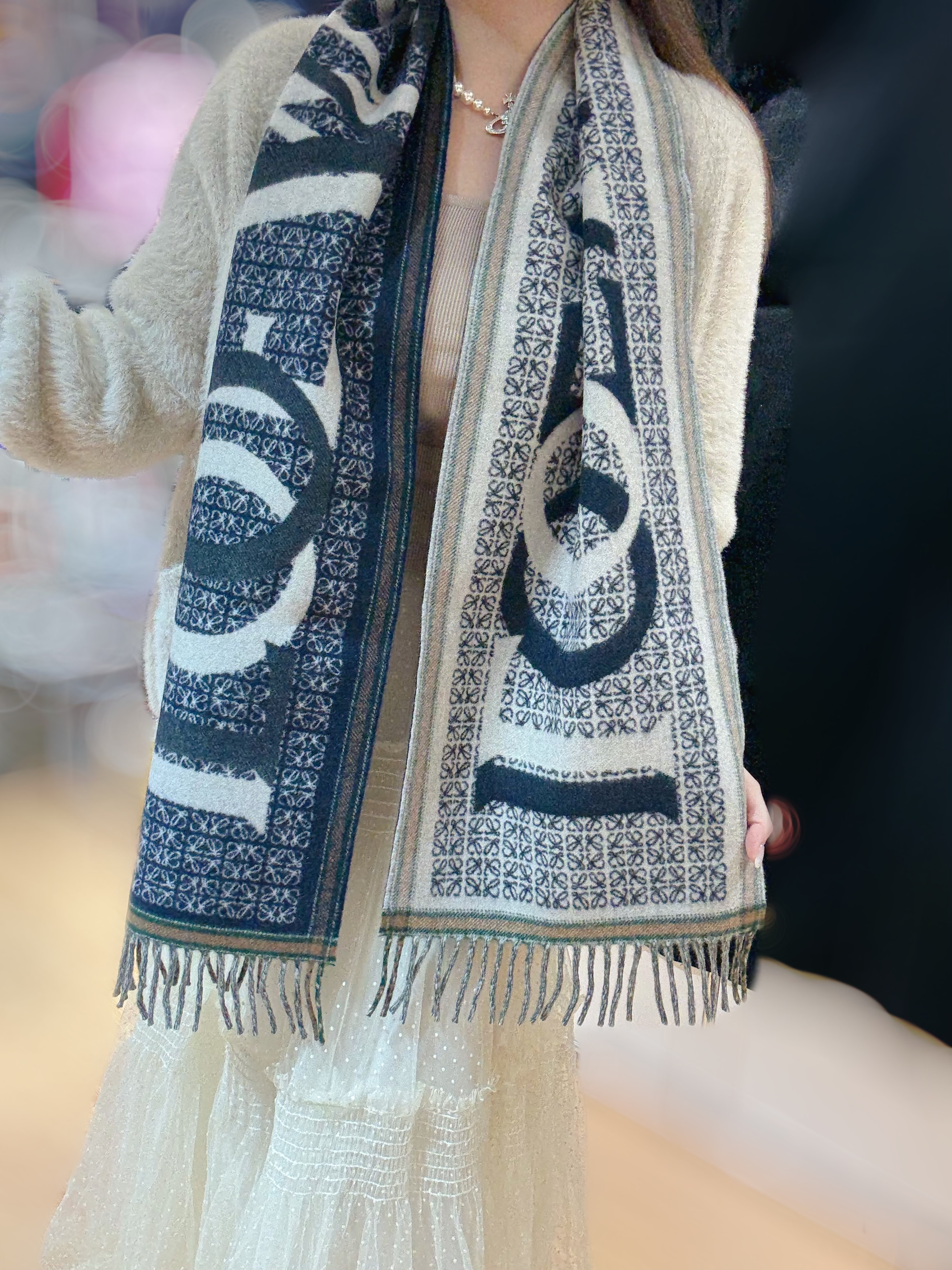 Loewe Love jacquard scarf navy