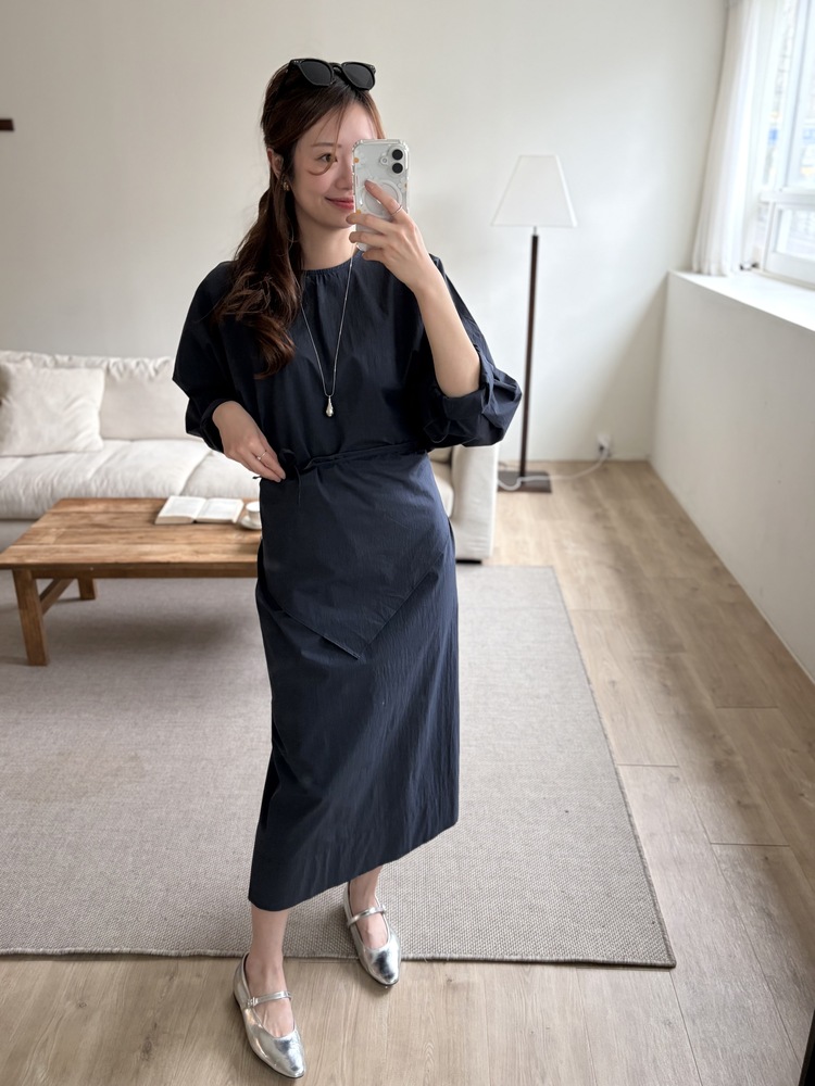 Wrap-Accent Dress (Navy)