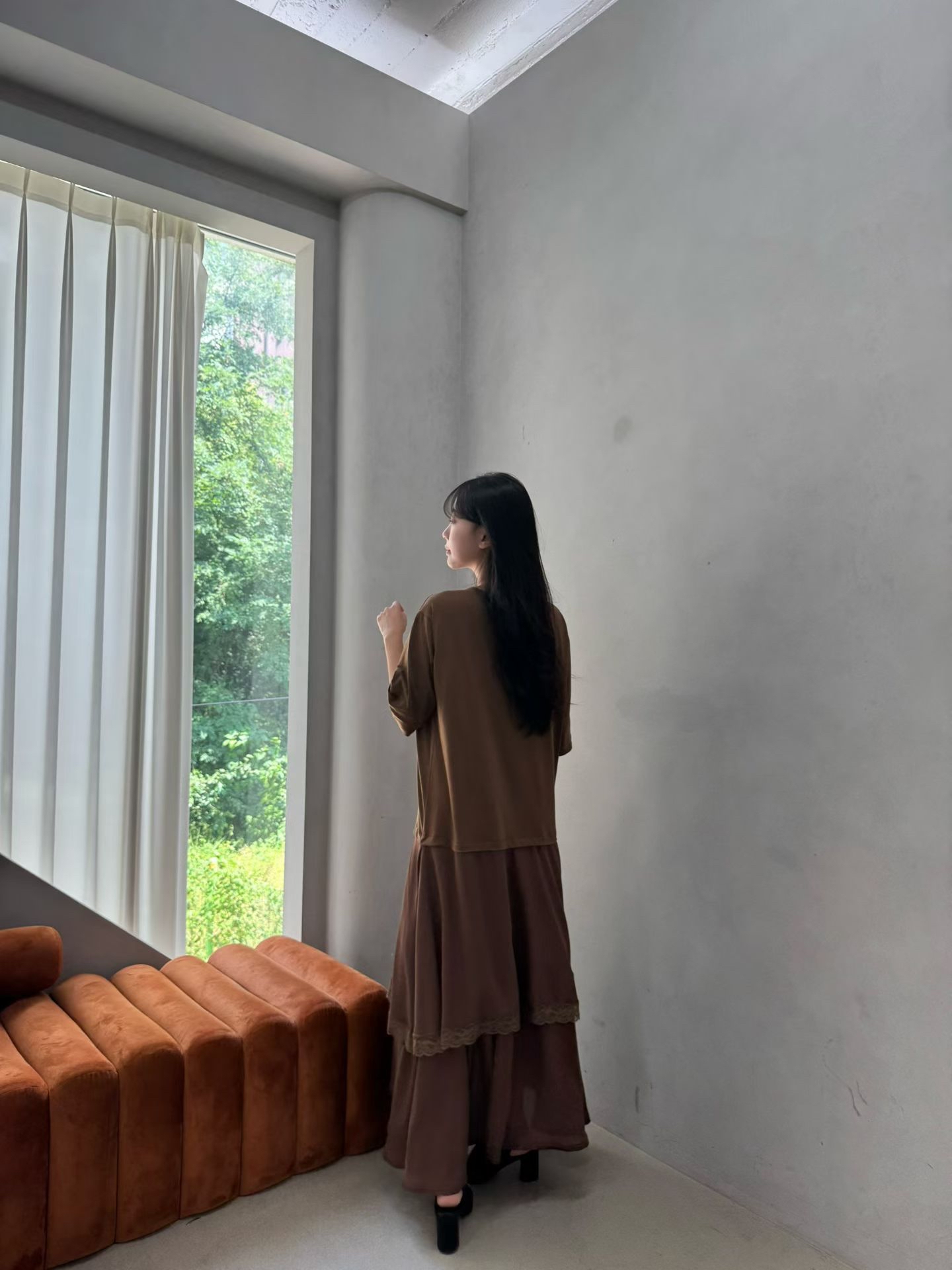 MA18 蕾絲領圍綁帶層次拼接連身裙