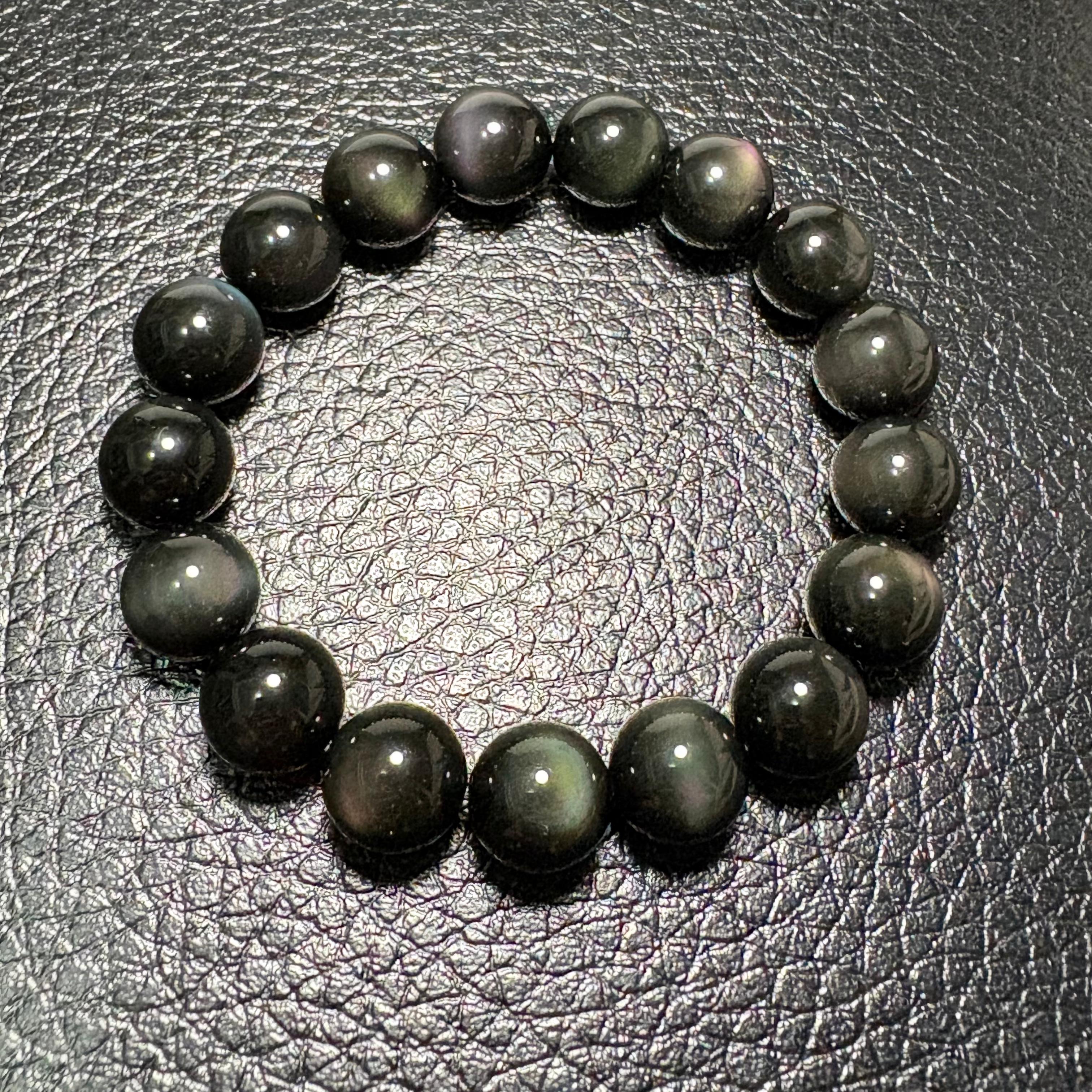 12mm彩虹黑曜石手串 No.4265