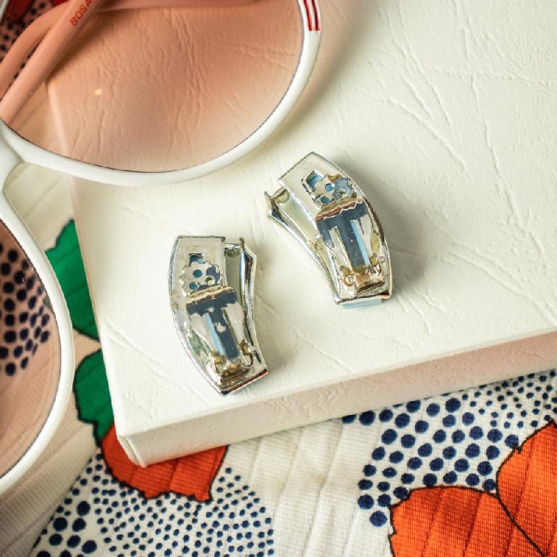 1950s Sky Blue Lucite Geometric Form Clip Earrings from American (EA1813)