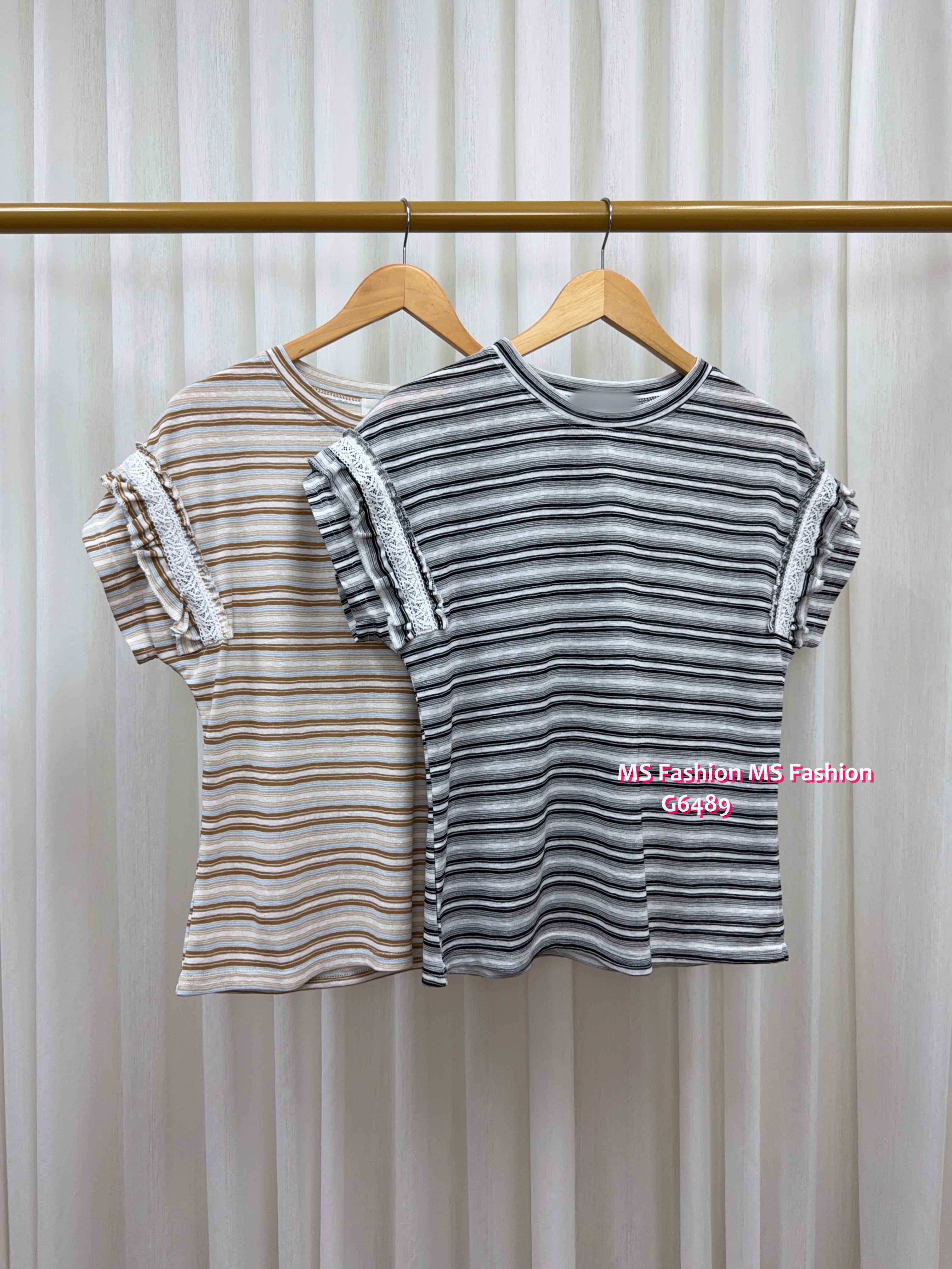 G6489 靚色lace ruffle袖top