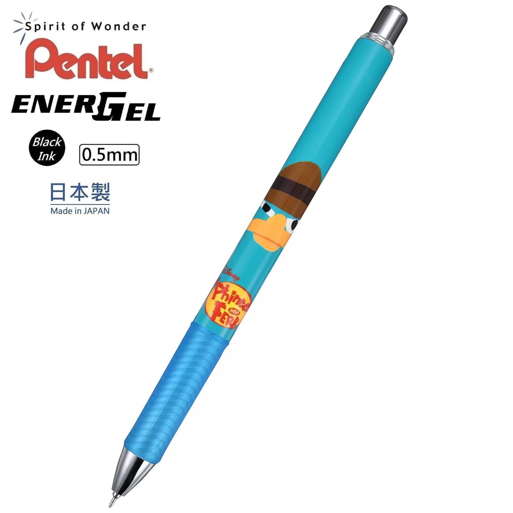 現貨｜【日本 Disney Store 限定】Phineas and Ferb 飛哥與發仔 日本製 Pentel EnerGel 0.5mm 黑色 啫喱筆 321106