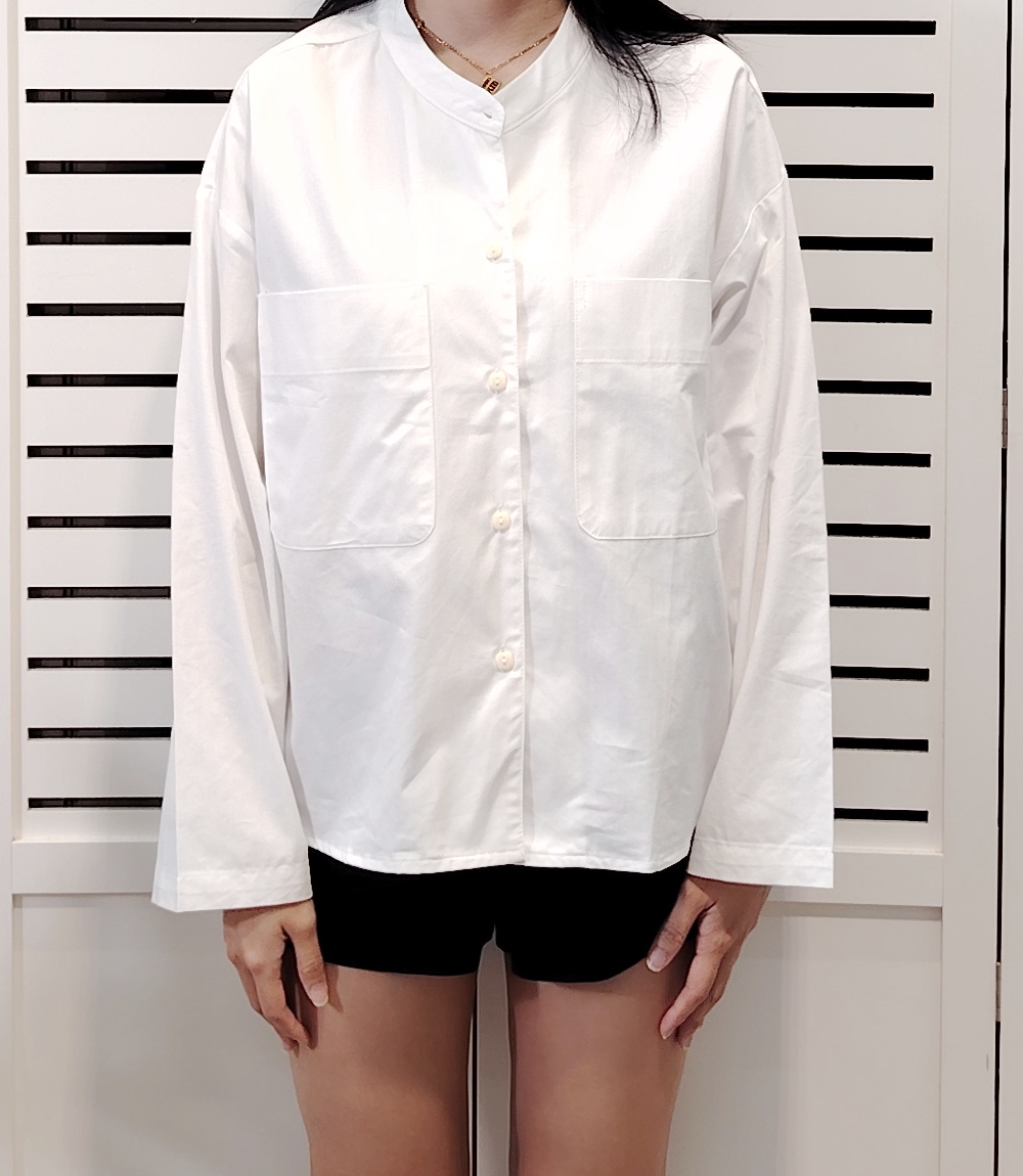 H1010 Medium Collar Long Sleeve Shirt Double Pocket 