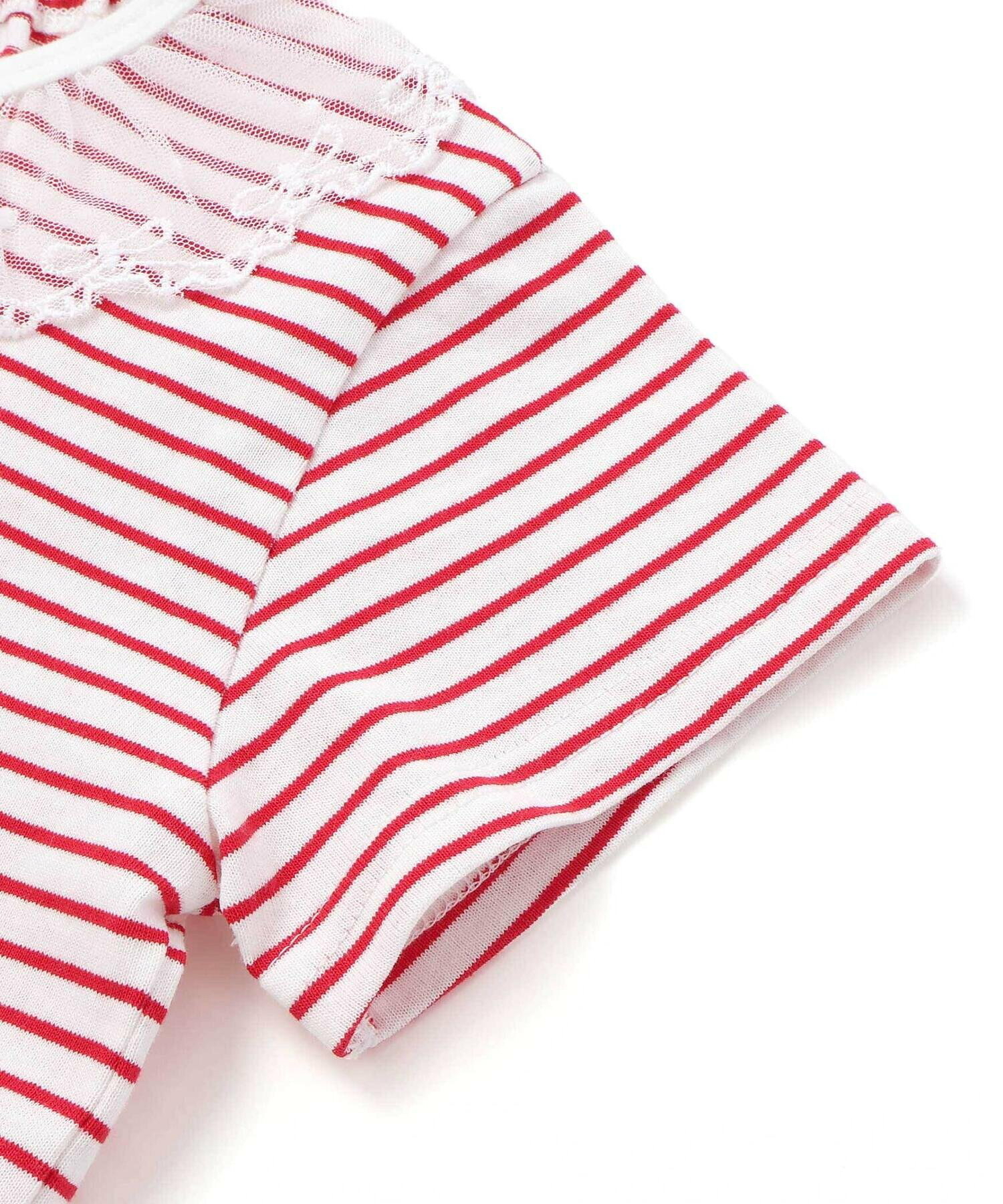 🇯🇵預訂 日本直送🇯🇵Slap Slip x Swimmer x Sanrio系列兩色人物印花亮片愛心蕾絲荷葉邊領口條紋短袖上衣