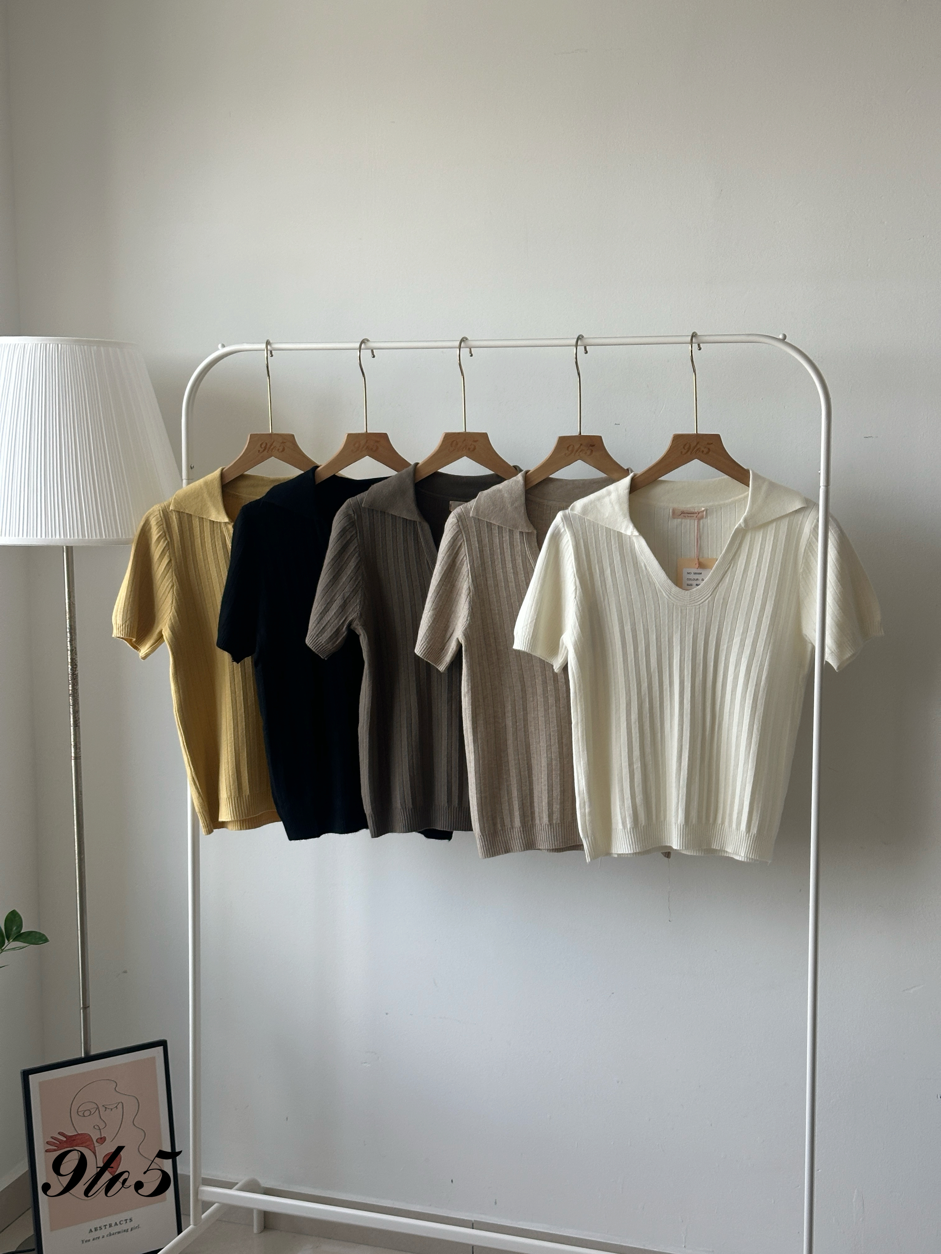 T4171 V Neck Knit Polo Tee - 5 Colors 