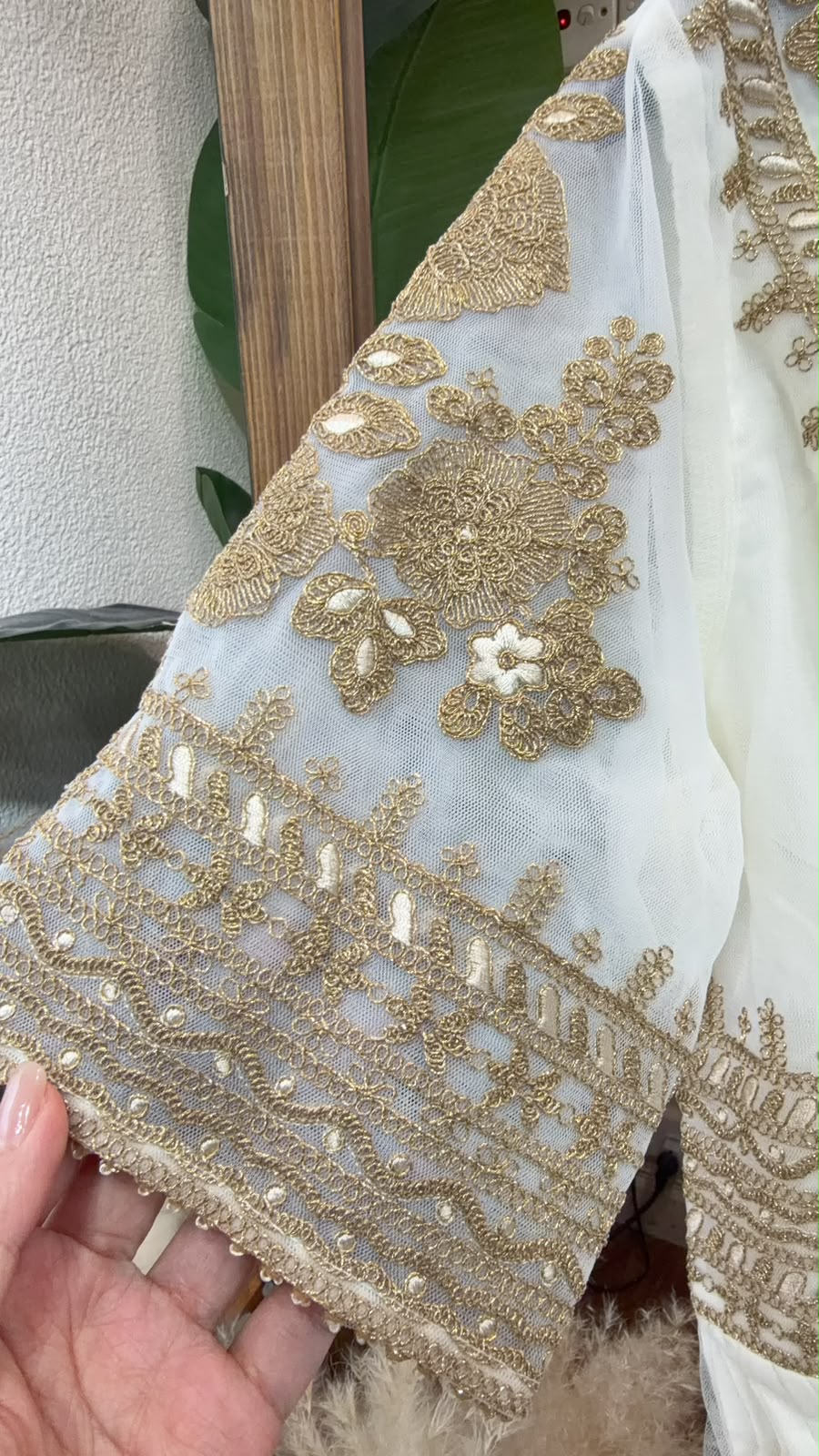 3529 White Chiffon Greek Theme Golden V Neck OP 47"