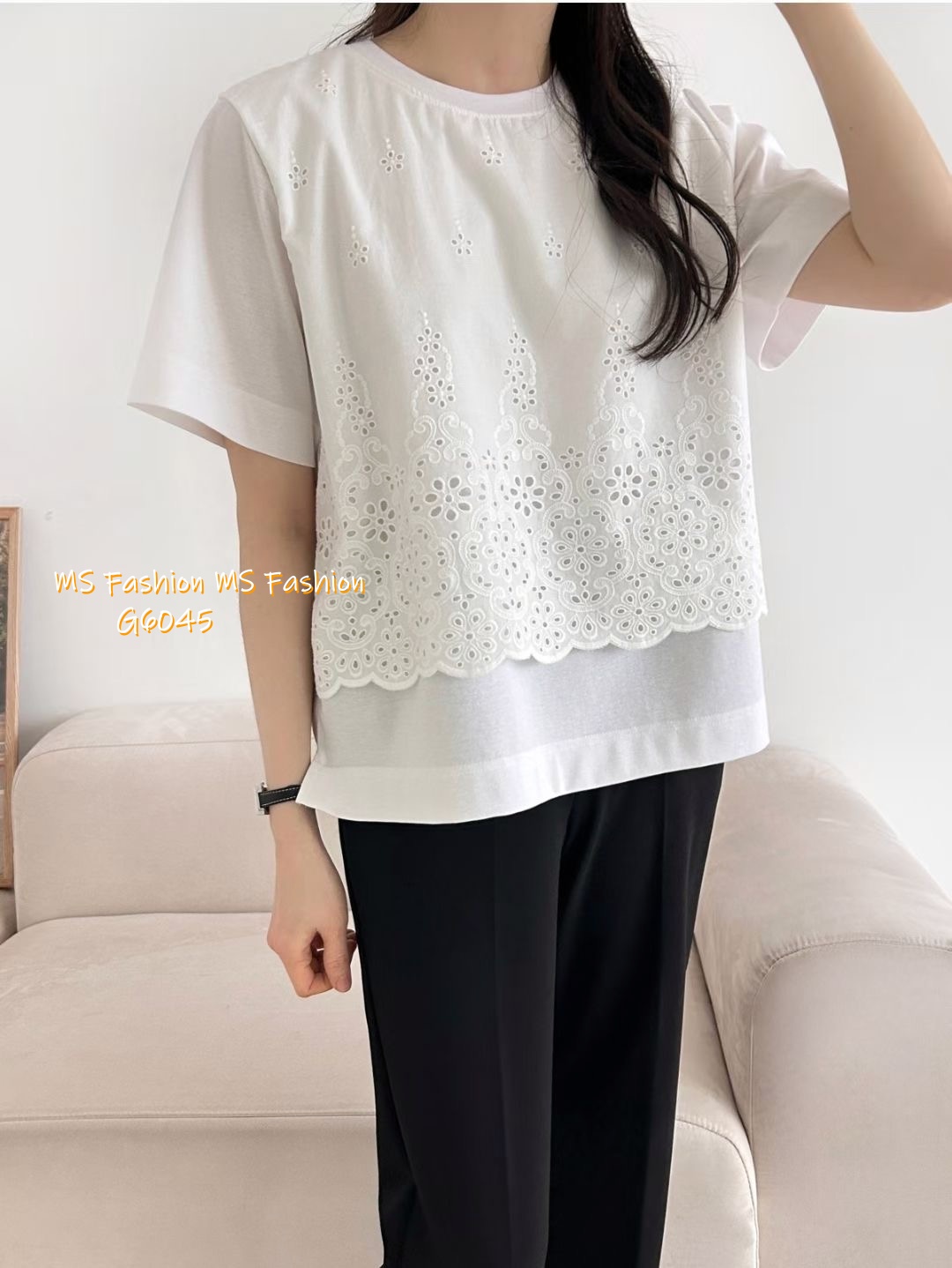 G6045 韓國🇰🇷通花拼布top