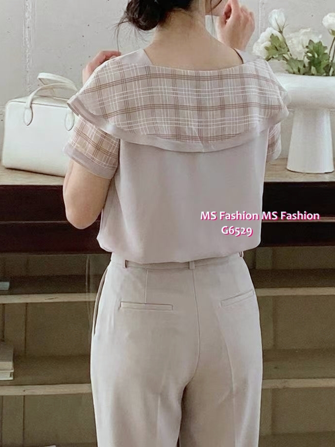 G6529 靚料拼格紋top