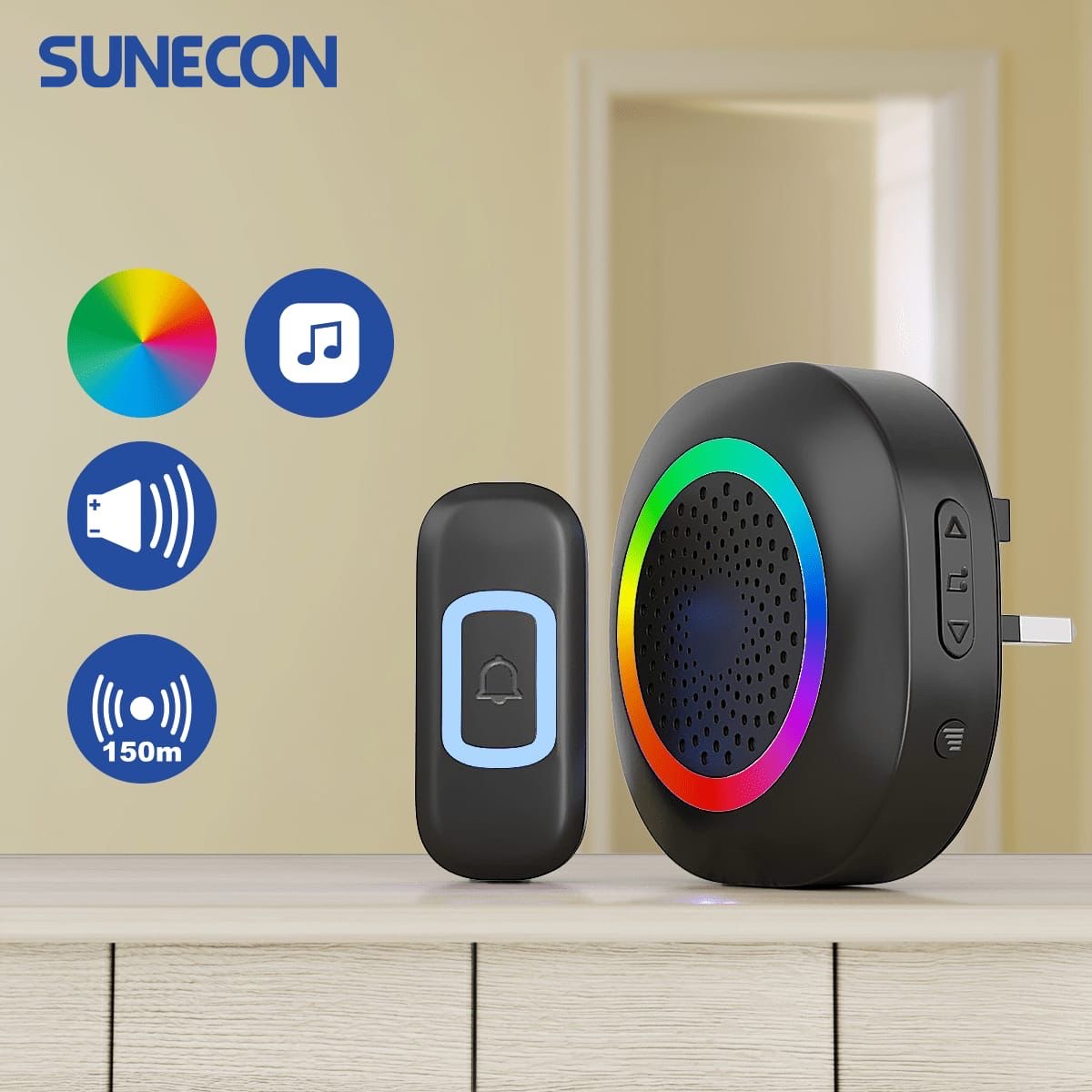 Sunecon LED彩光無線門鐘套裝 (插13A蘇款) LSNDP