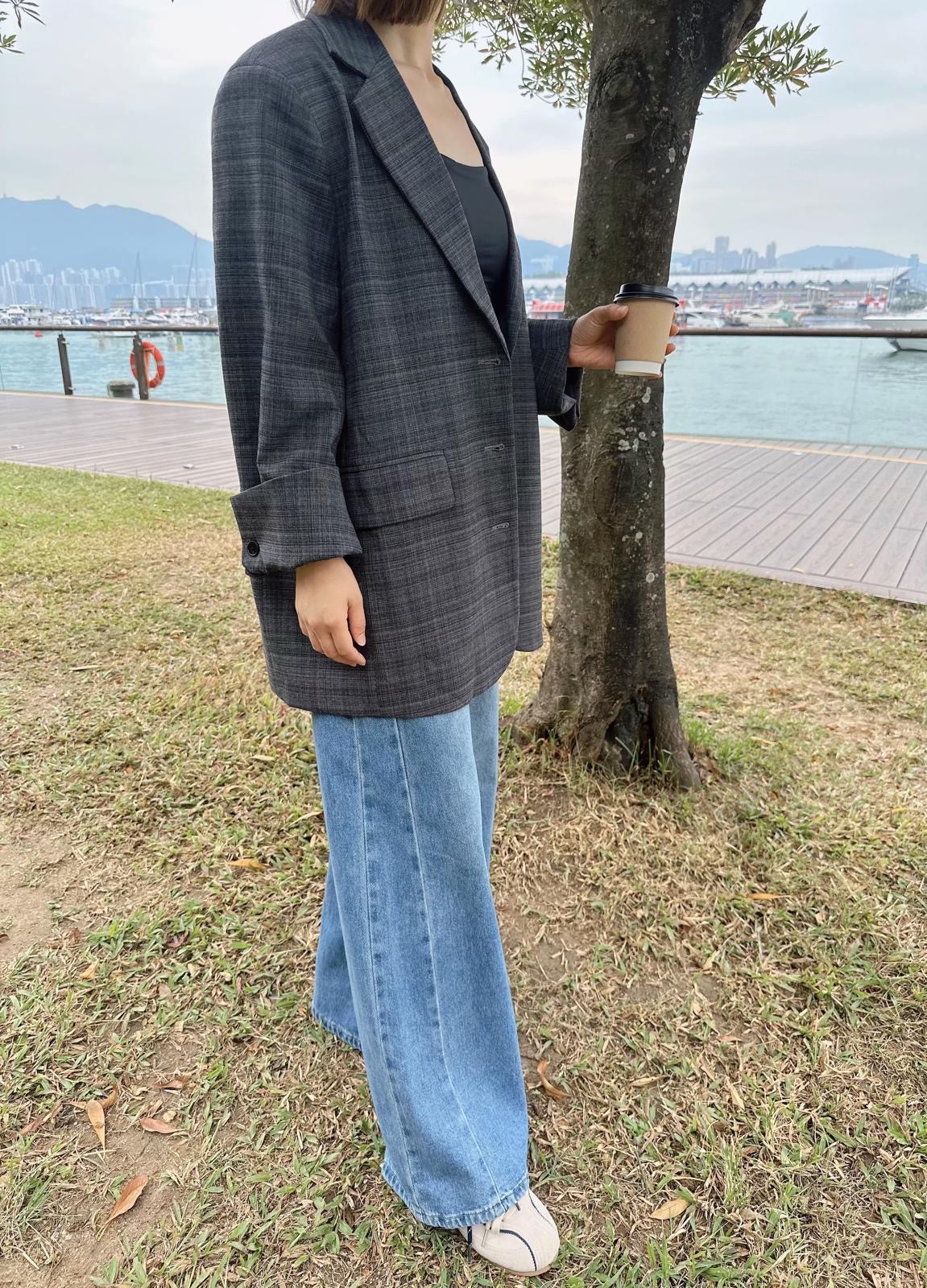 個性型格紋歐美風Oversize西裝褸