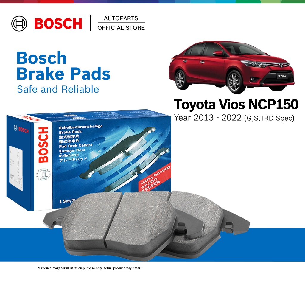Bosch Front Brake Pads for Toyota Vios NCP150 NCP151 G S TRD Spec (2013 - 2022) with Rear Disc Brakes