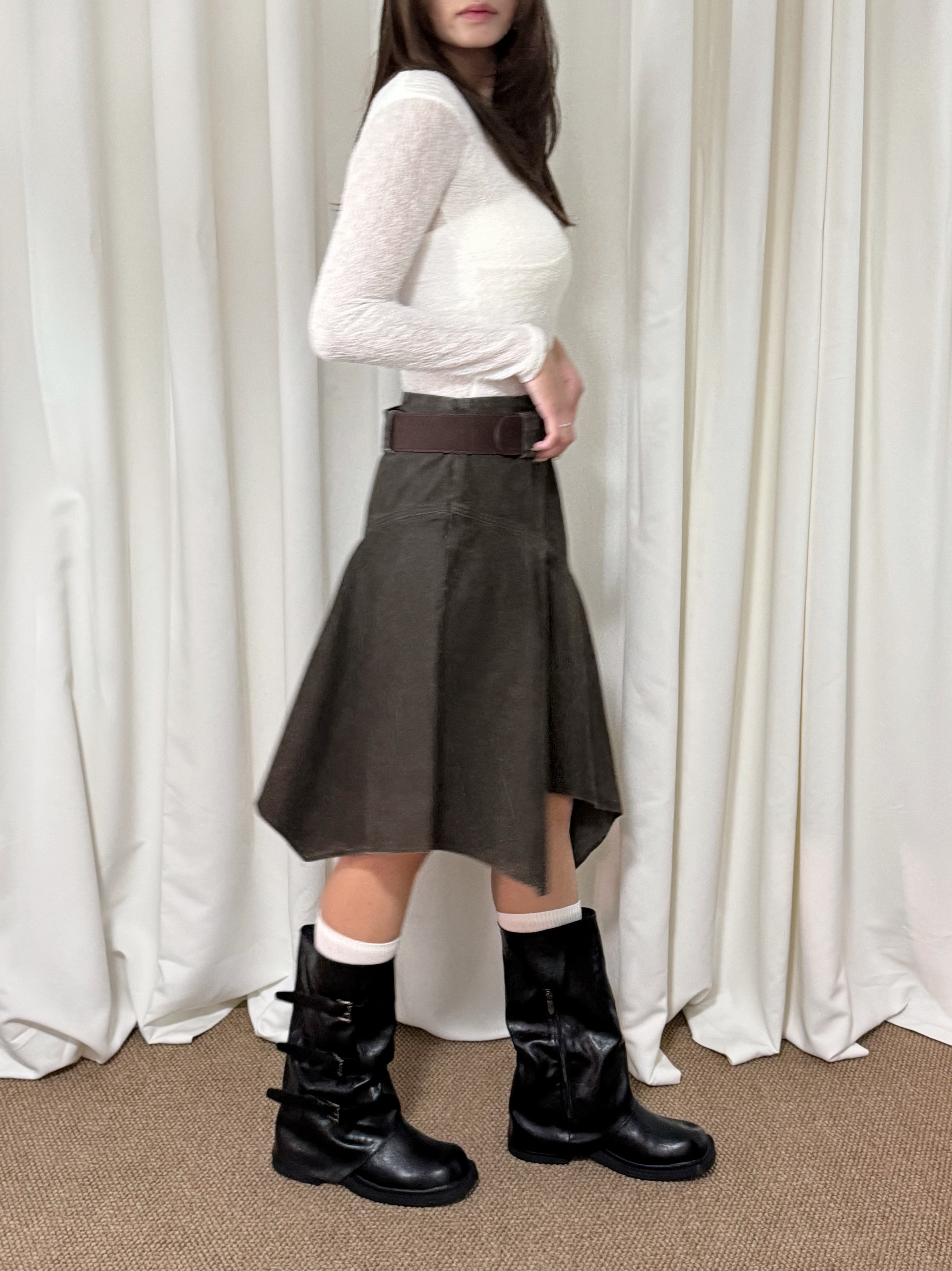 不規則洗水感半身中長裙(兩色入/兩個尺碼)