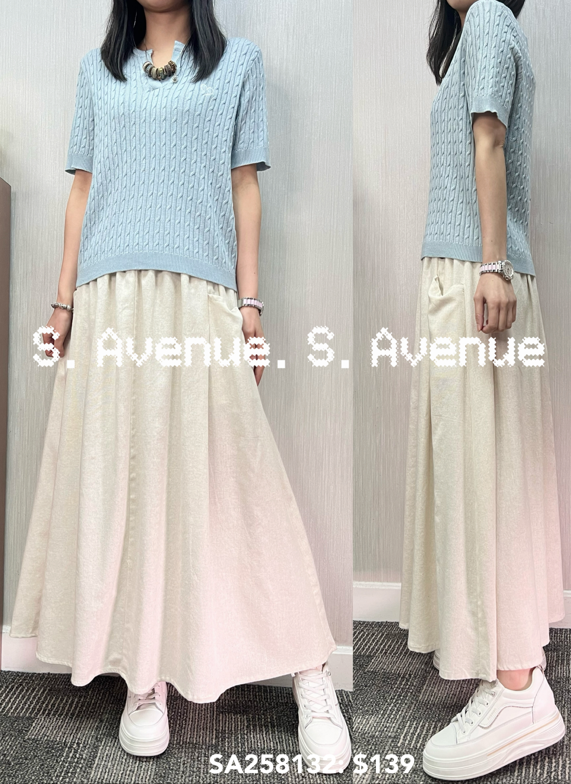 SA258132: 短袖V領繡心心鈕紋線top