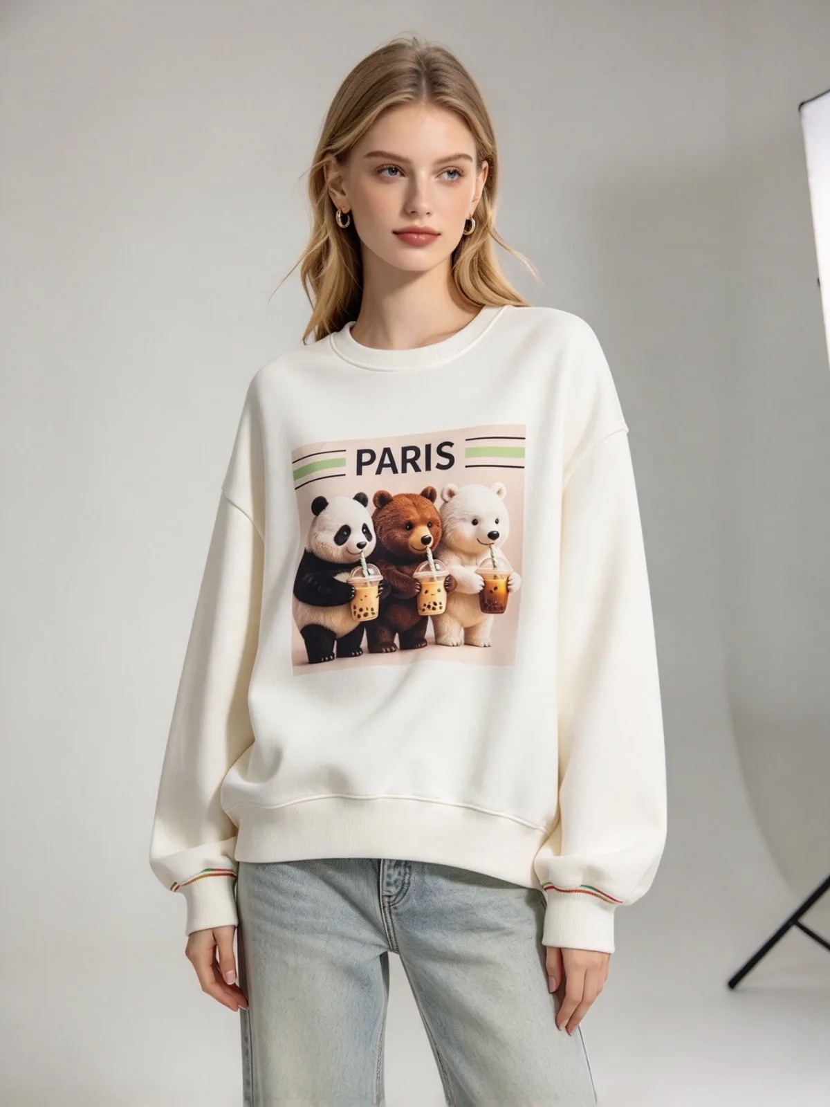 [訂購］A074 Bubble Tea Bears Paris Sweatshirt