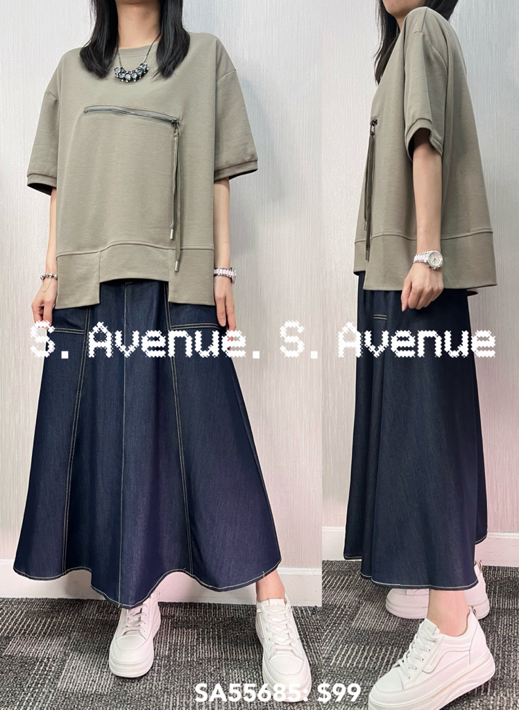 SA55685: 短袖前拉錬不規則腳tee