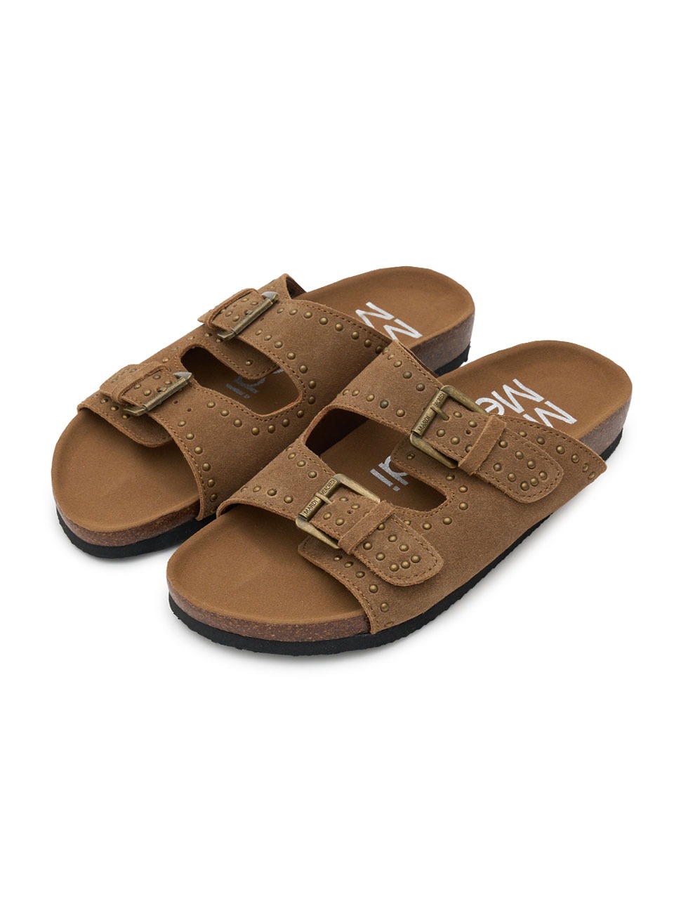 Mardi MercrediSuede Double Strap Buckle Stud Slides 🤎