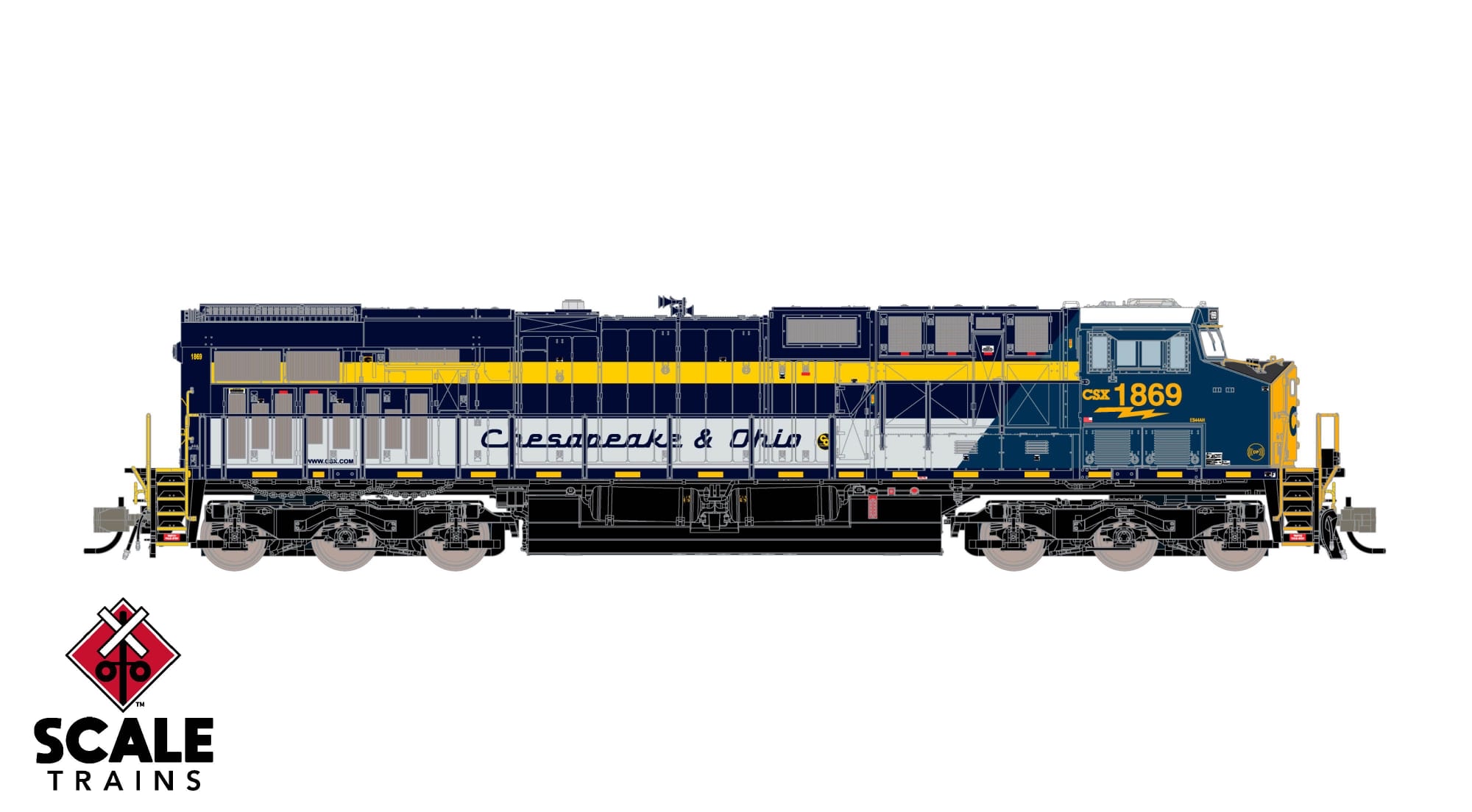 預定新品 N scale Scale Train訂金Rivet Counter N Scale GE ES44AC, CSX/Heritage/Chesapeake & Ohio/C&O #1869