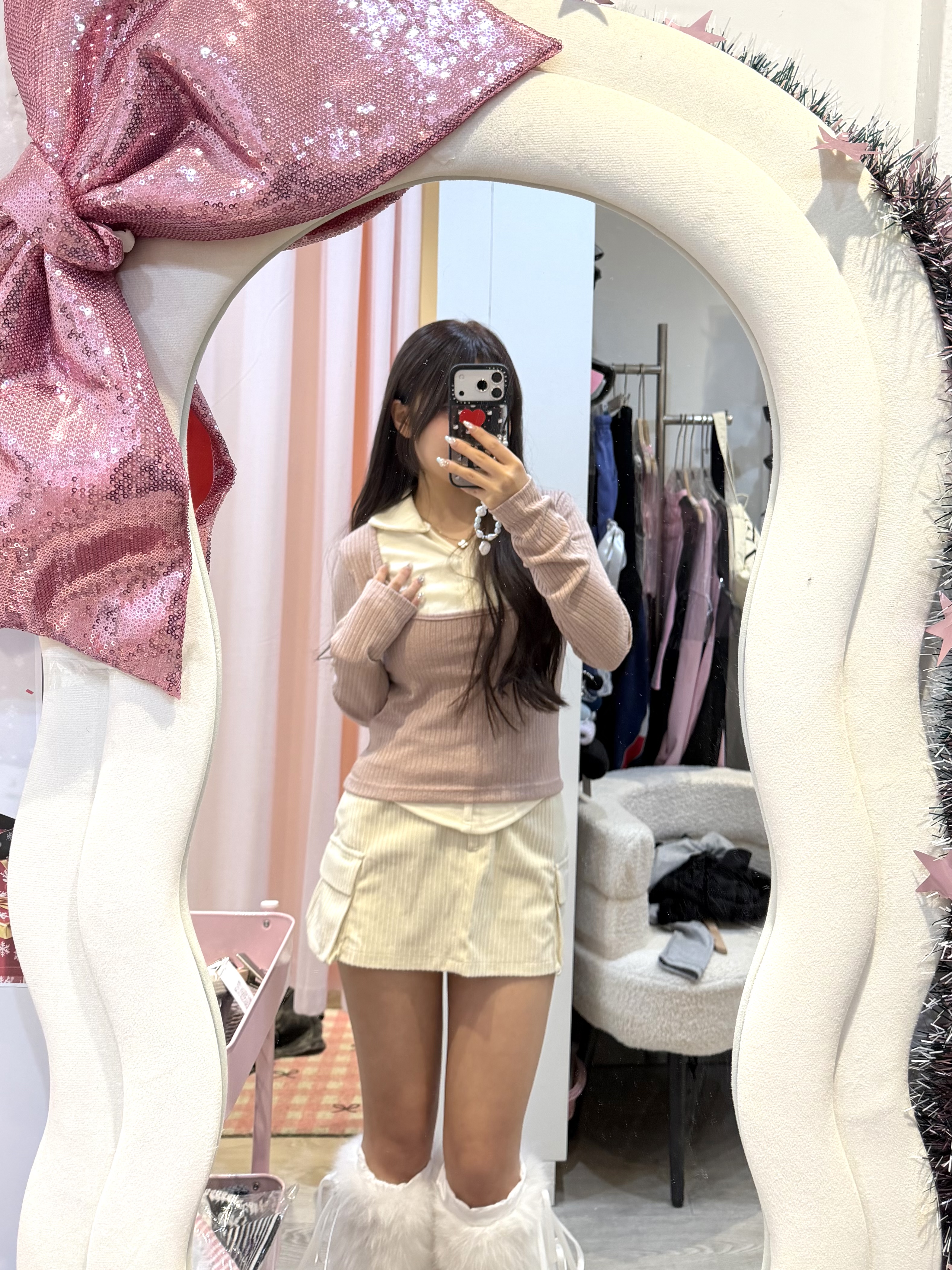 已售罄❌韓國開領假兩件拼色top