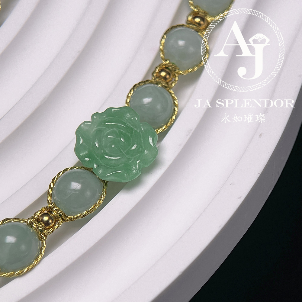 JN-2742,45,46 ,651 天然翡翠A玉-花開富貴立體雕花項鏈