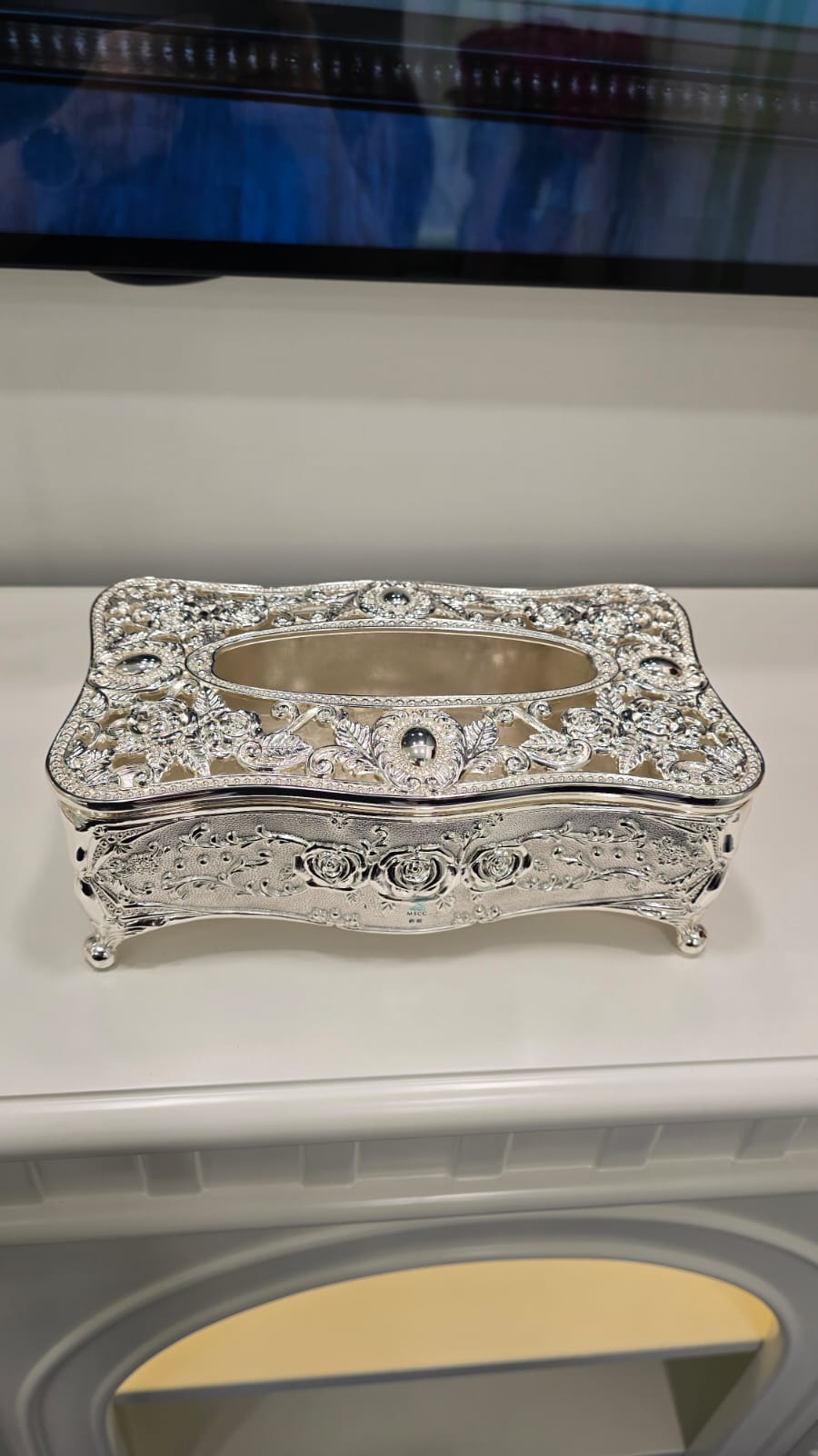 鍍銀玫瑰花紋紙巾盒 K2923 