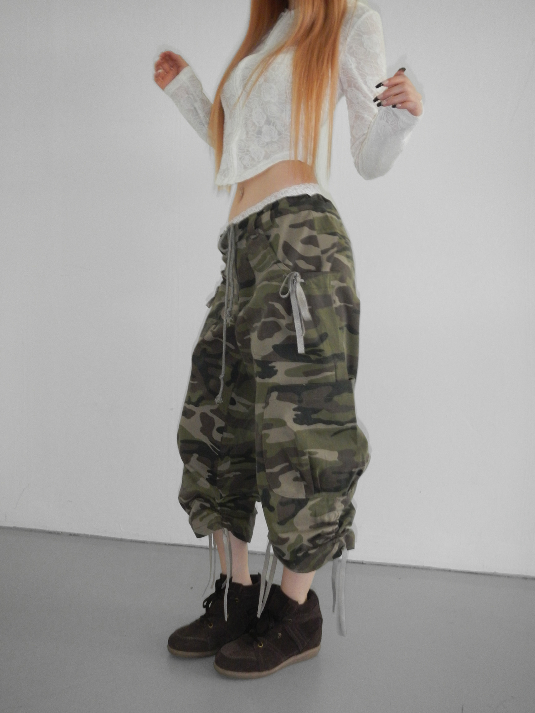 Camo Drawstring Cargo Capris