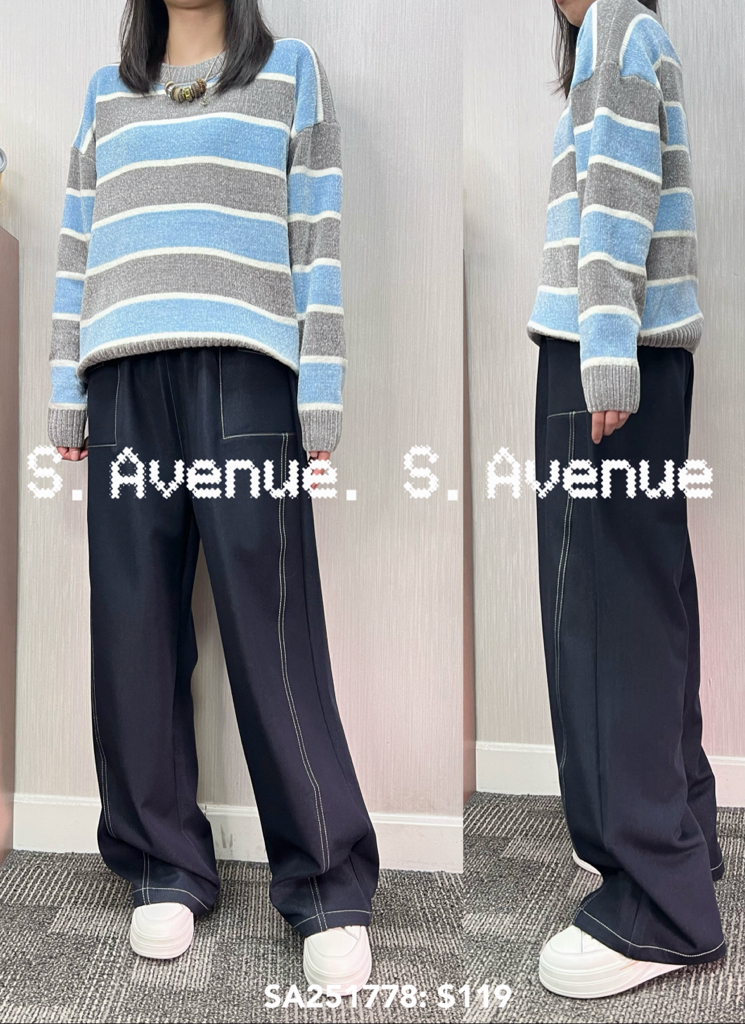 SA251778: 長袖滑絨冷間條top