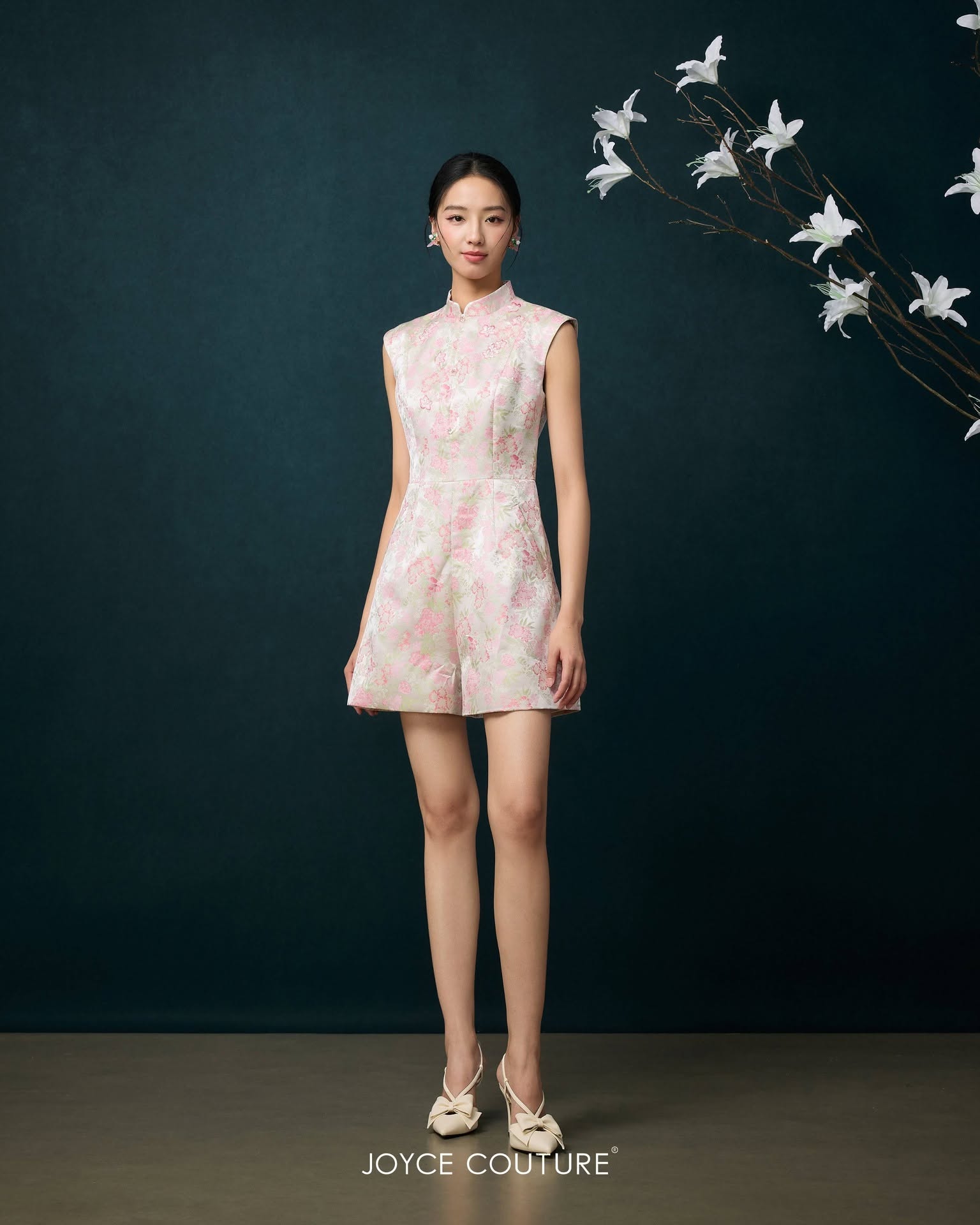 玻璃珠饰旗袍连身裤 D0355