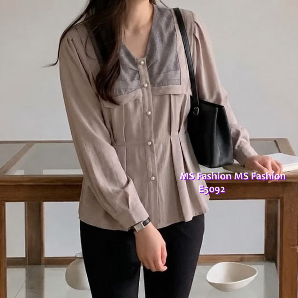 E5092 V領皺摺top