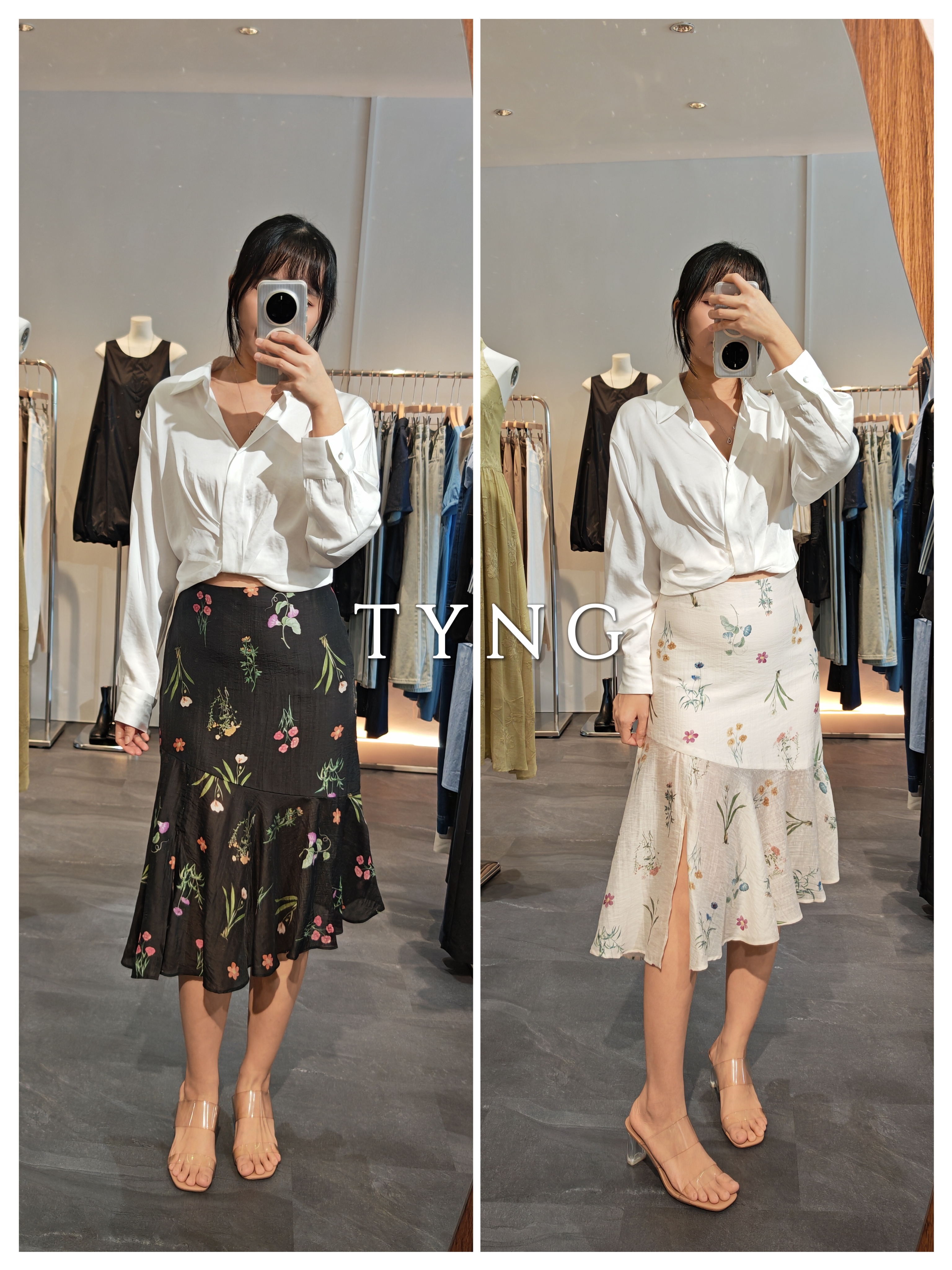 天丝亚麻花卉鱼尾裙